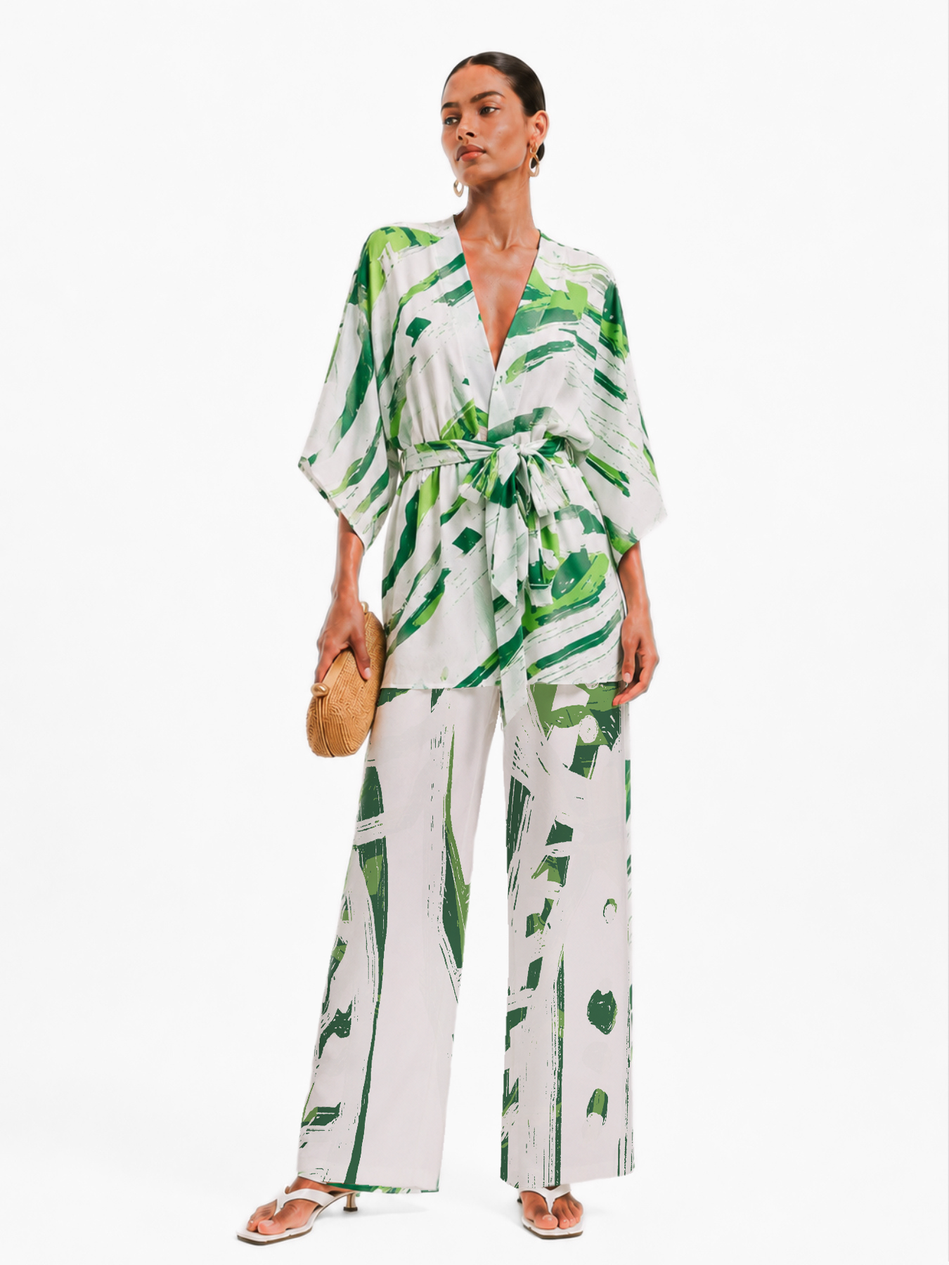 Cabana Kimono and Pants Set - Garden Vert