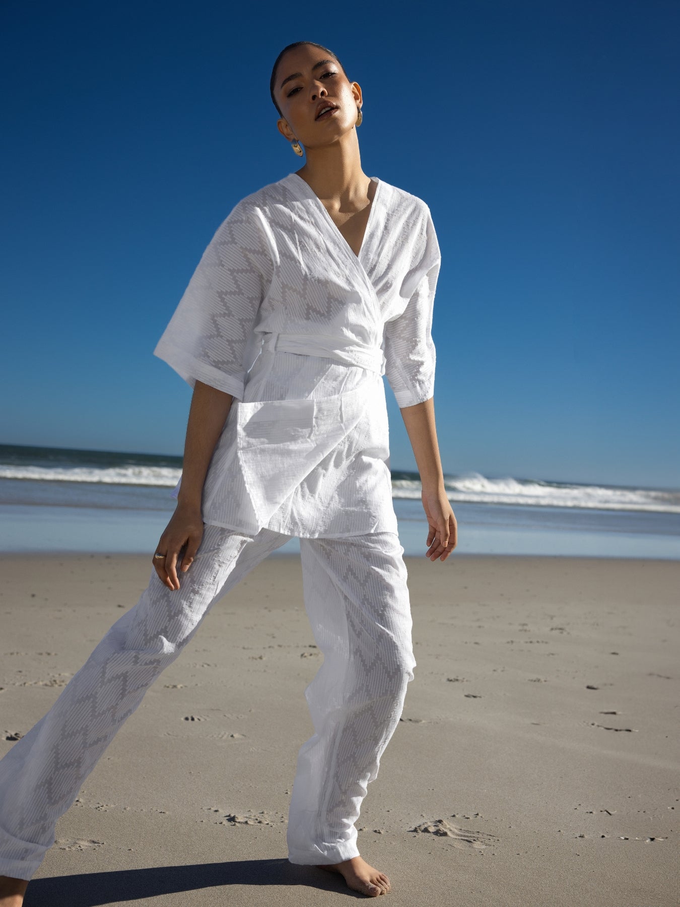 Leer Cotton Pants - Ondas Blanc