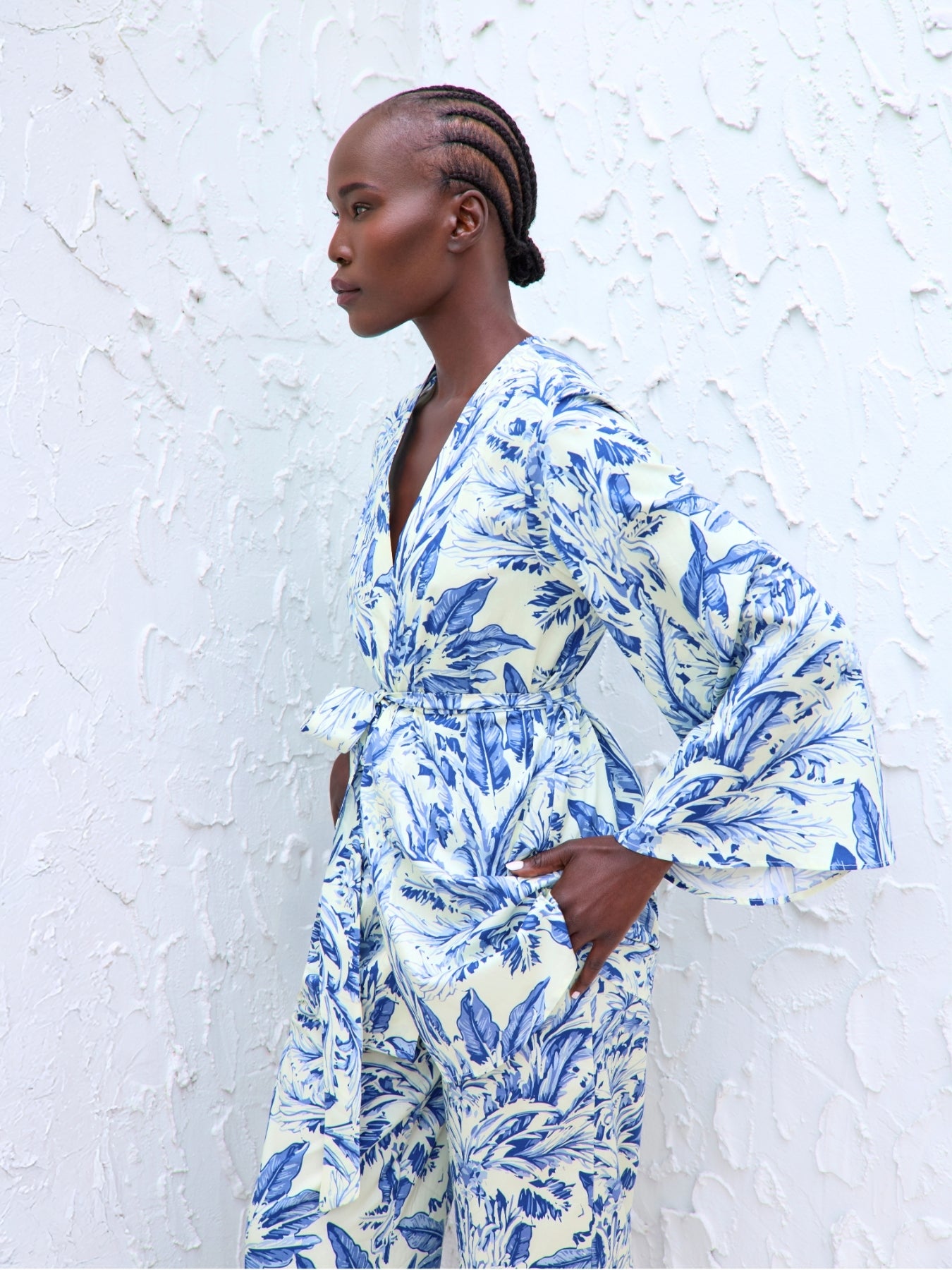 Printed Cotton Poplin Mini Kimono - Toile Blu