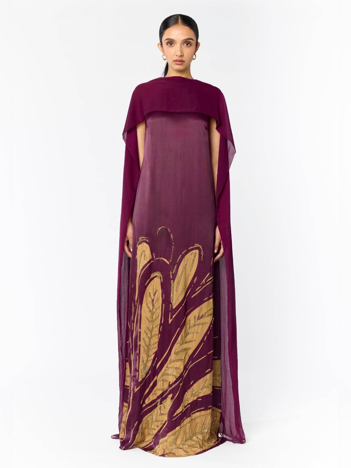 Handbeaded Niya Dress - Fiura Burgundy