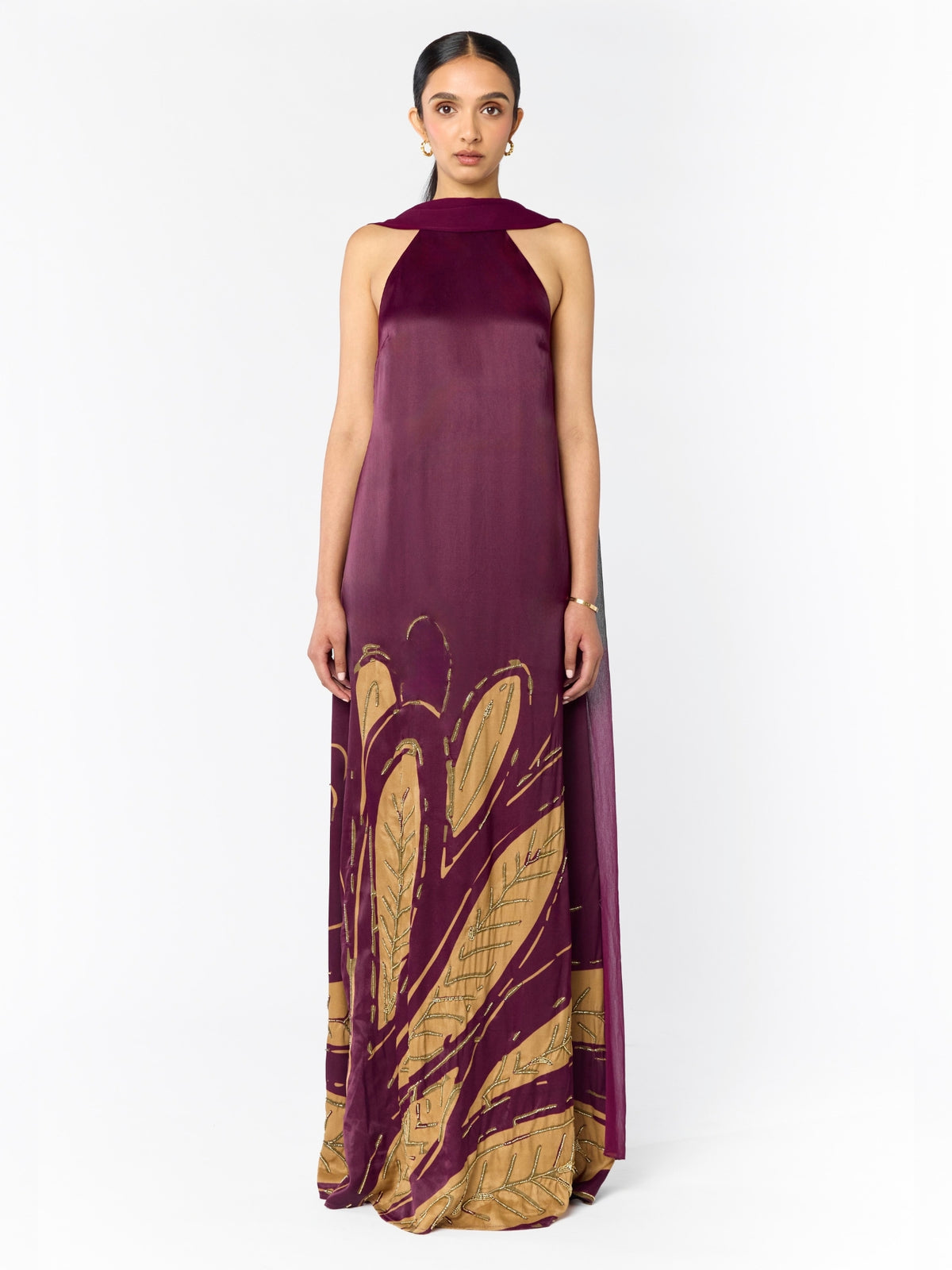Handbeaded Niya Dress - Fiura Burgundy
