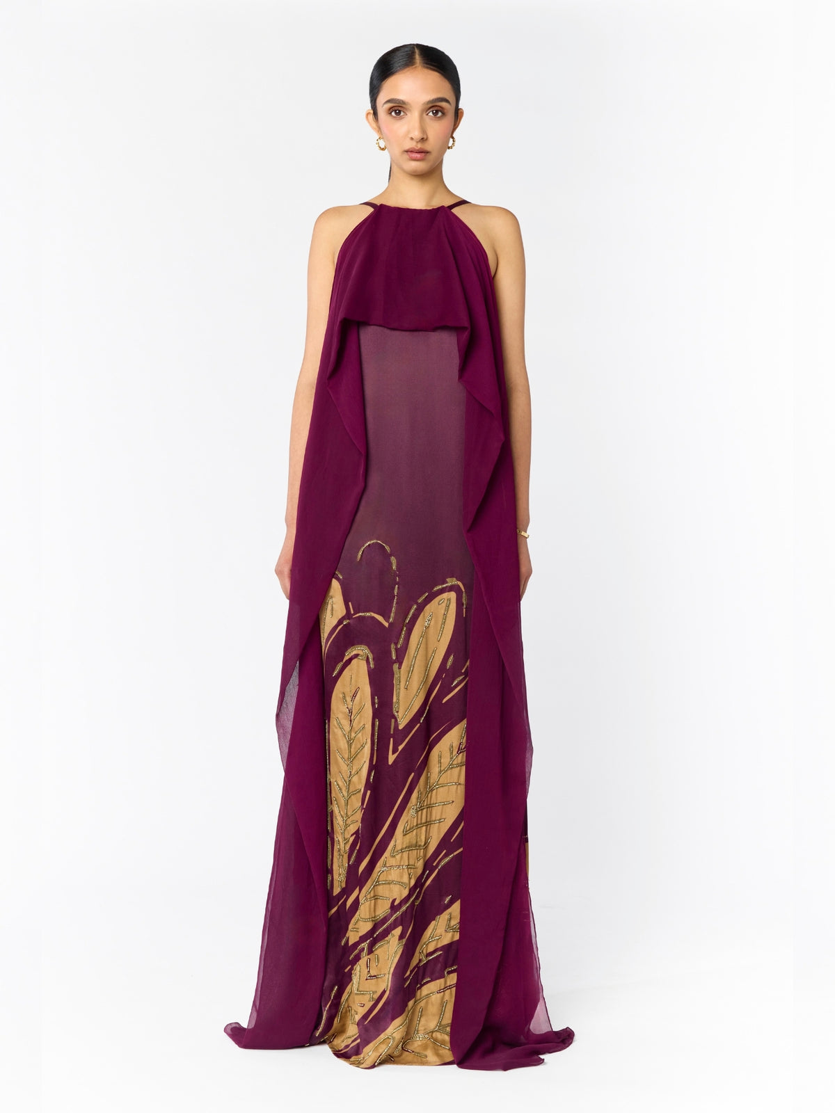 Handbeaded Niya Dress - Fiura Burgundy