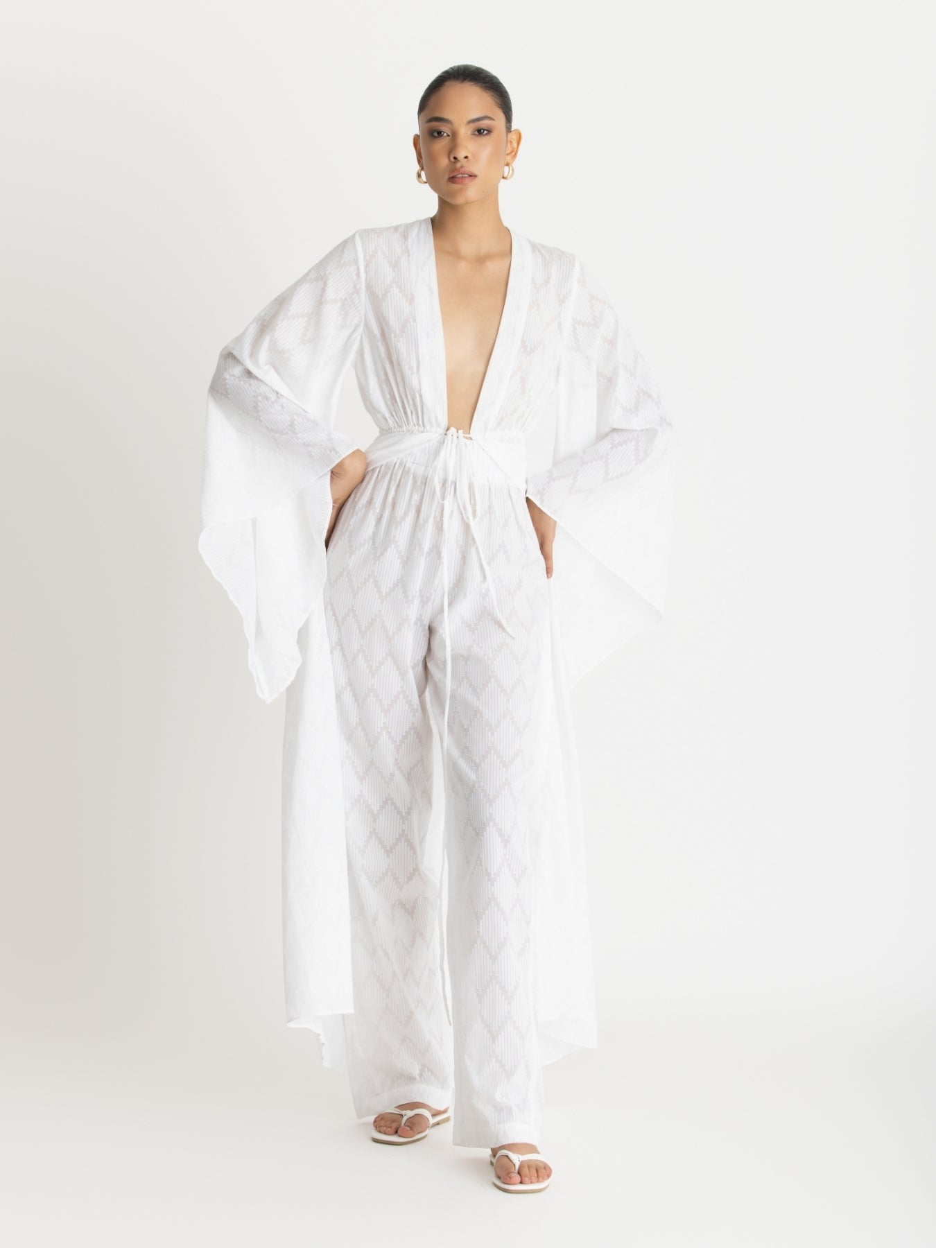 Leer Cotton Pants - Ondas Blanc