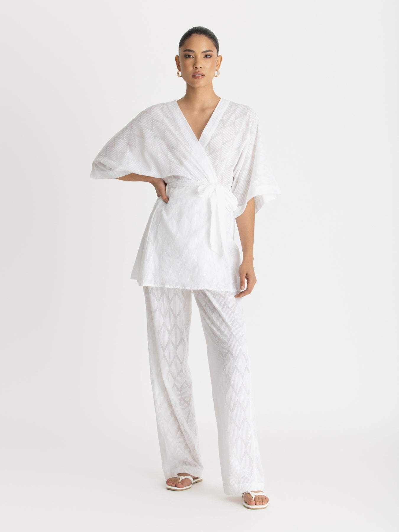 Leer Cotton Pants - Ondas Blanc