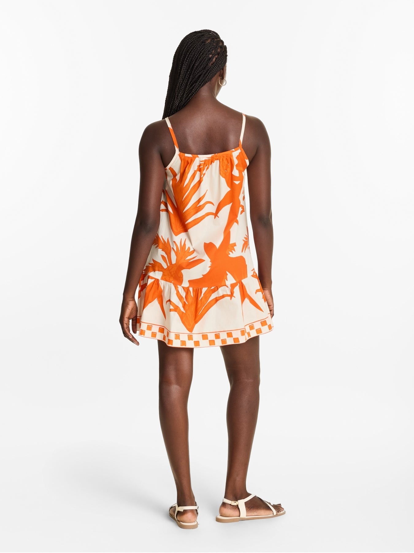 Printed Cotton Poplin Mini Fari Dress - Tiki Orange