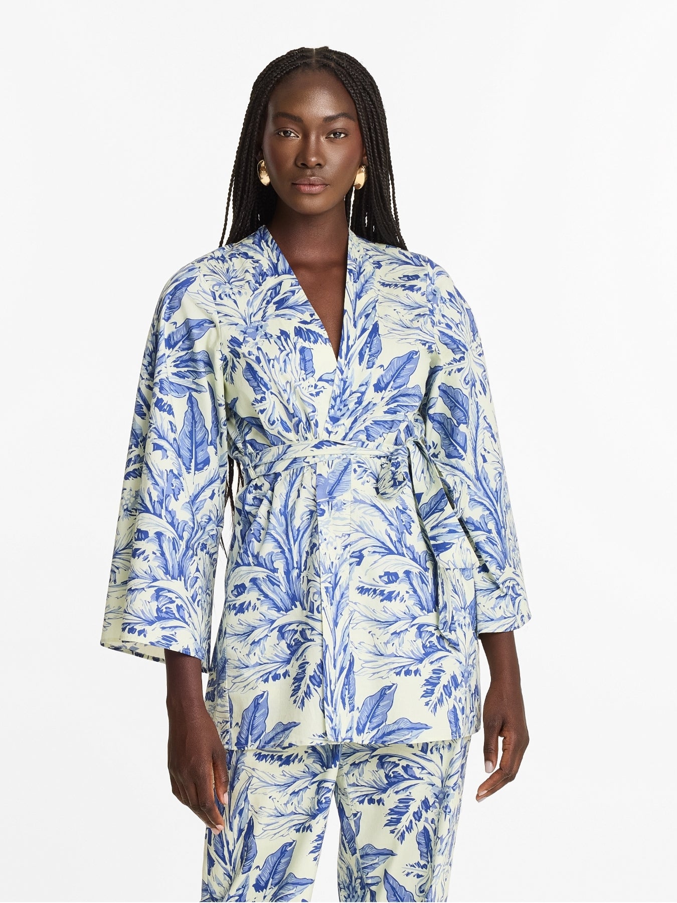 Printed Cotton Poplin Mini Kimono - Toile Blu