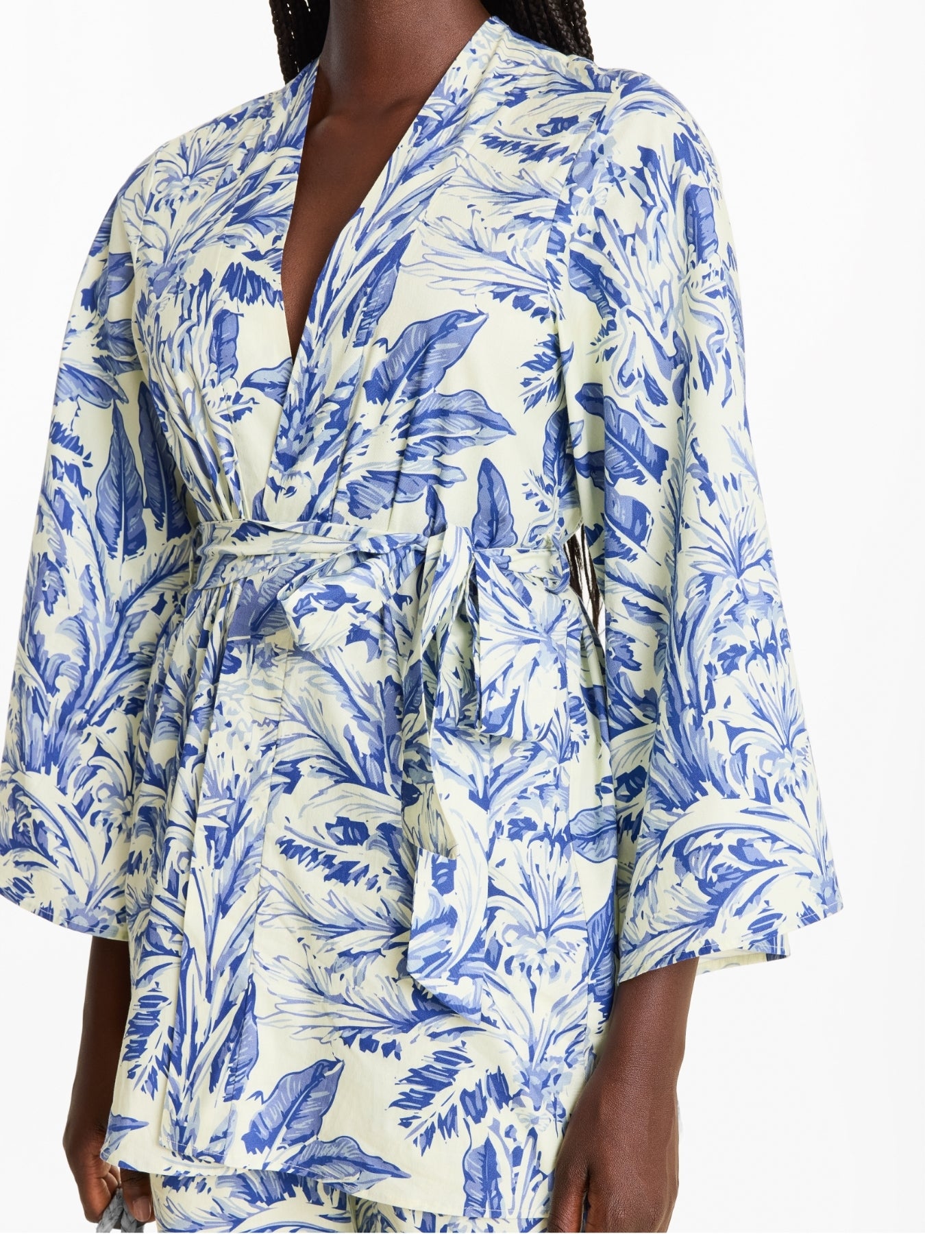 Printed Cotton Poplin Mini Kimono - Toile Blu