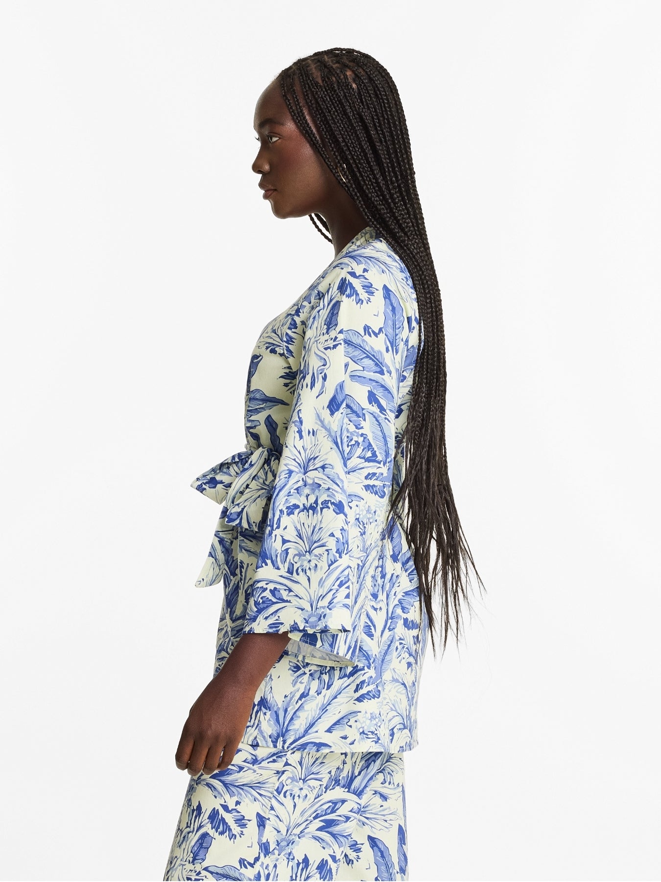 Printed Cotton Poplin Mini Kimono - Toile Blu