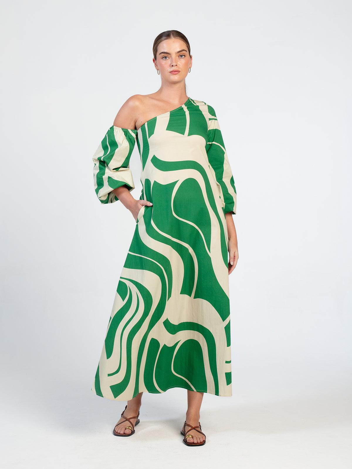 Printed Cotton Poplin Niva Dress - Luze Olive