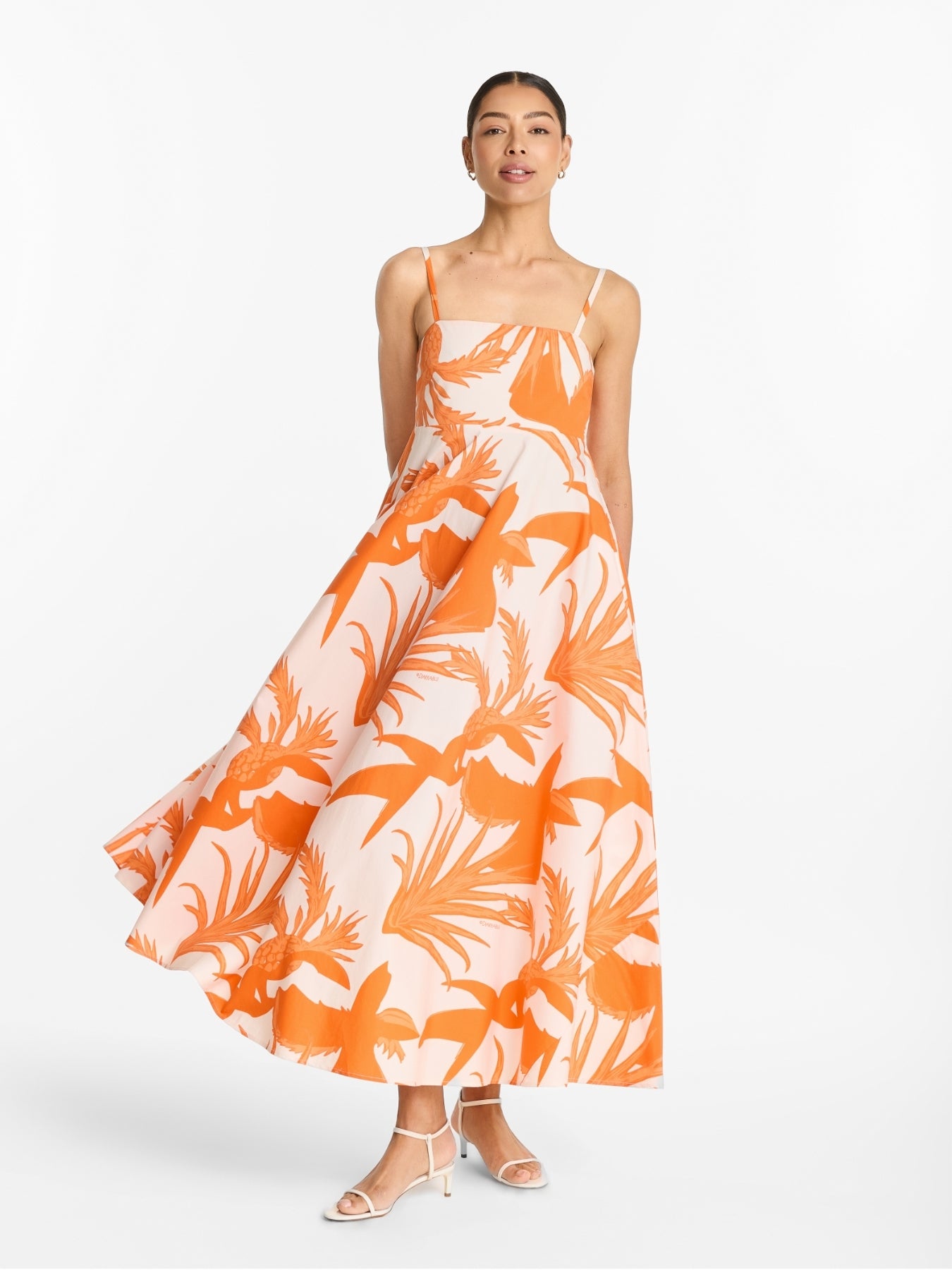 Printed Cotton Poplin Oria Dress - Tiki Orange