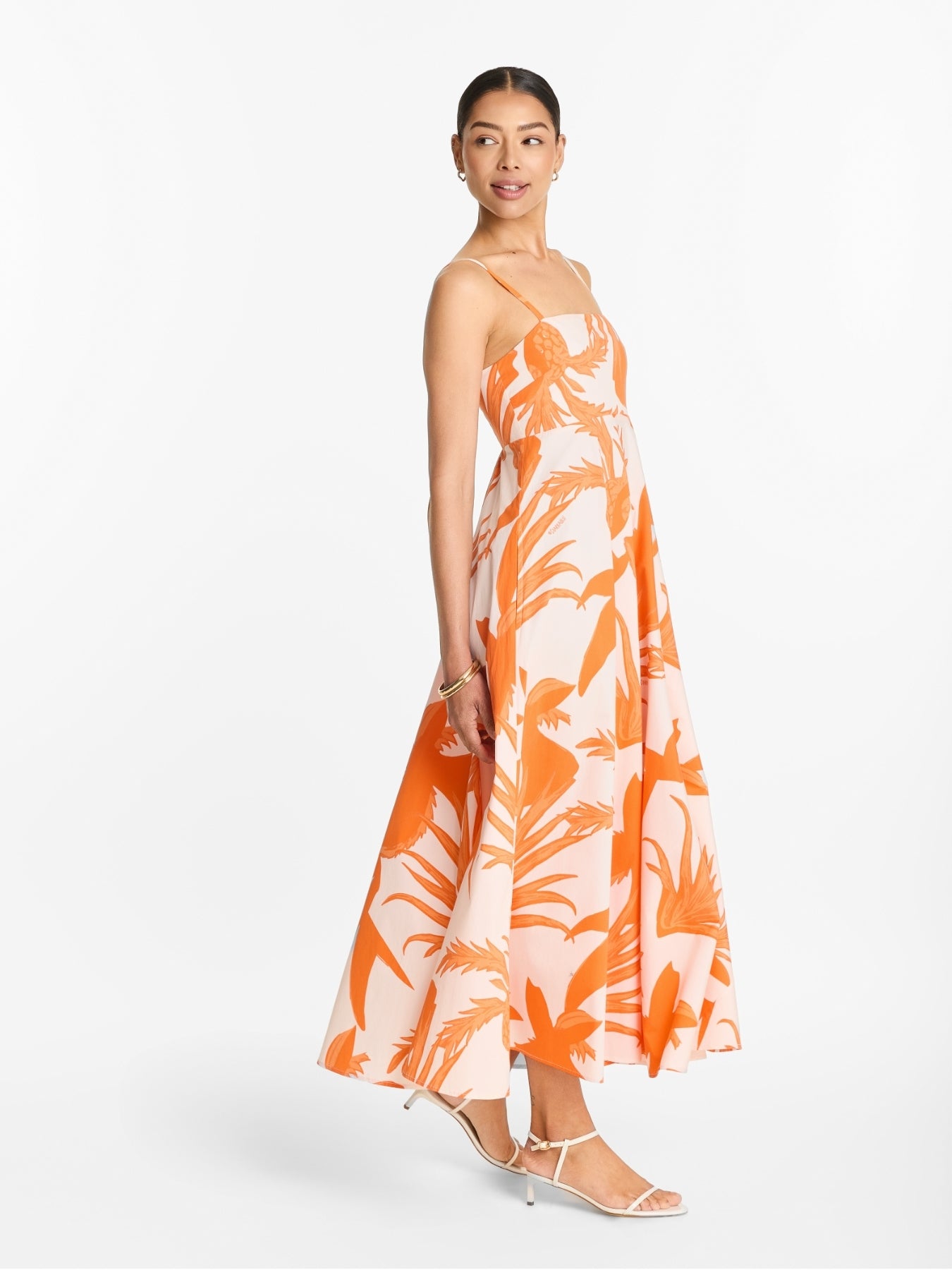 Printed Cotton Poplin Oria Dress - Tiki Orange