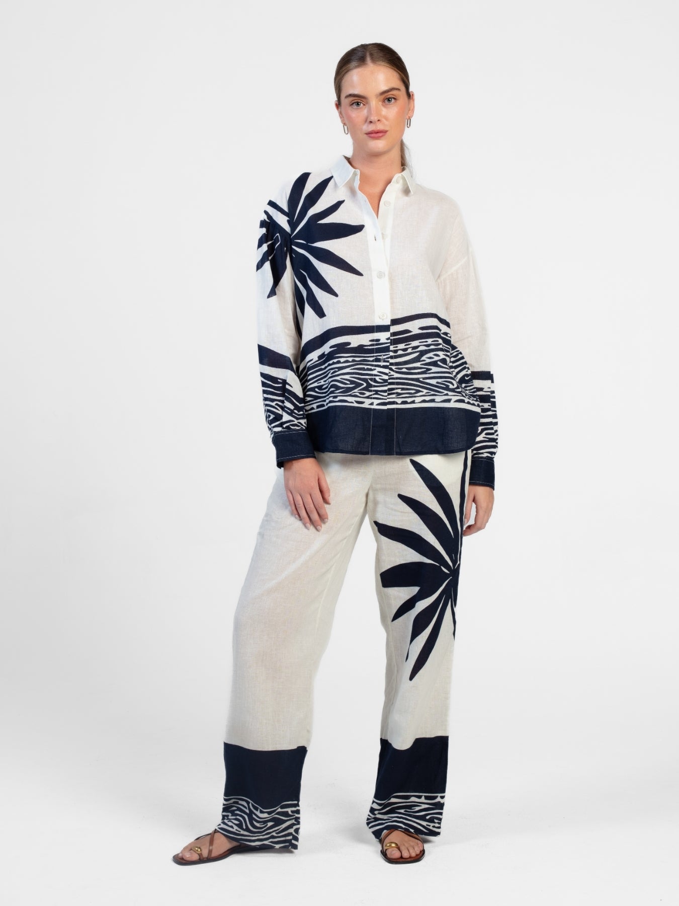 Printed Linen Rina Top - Maja Navy