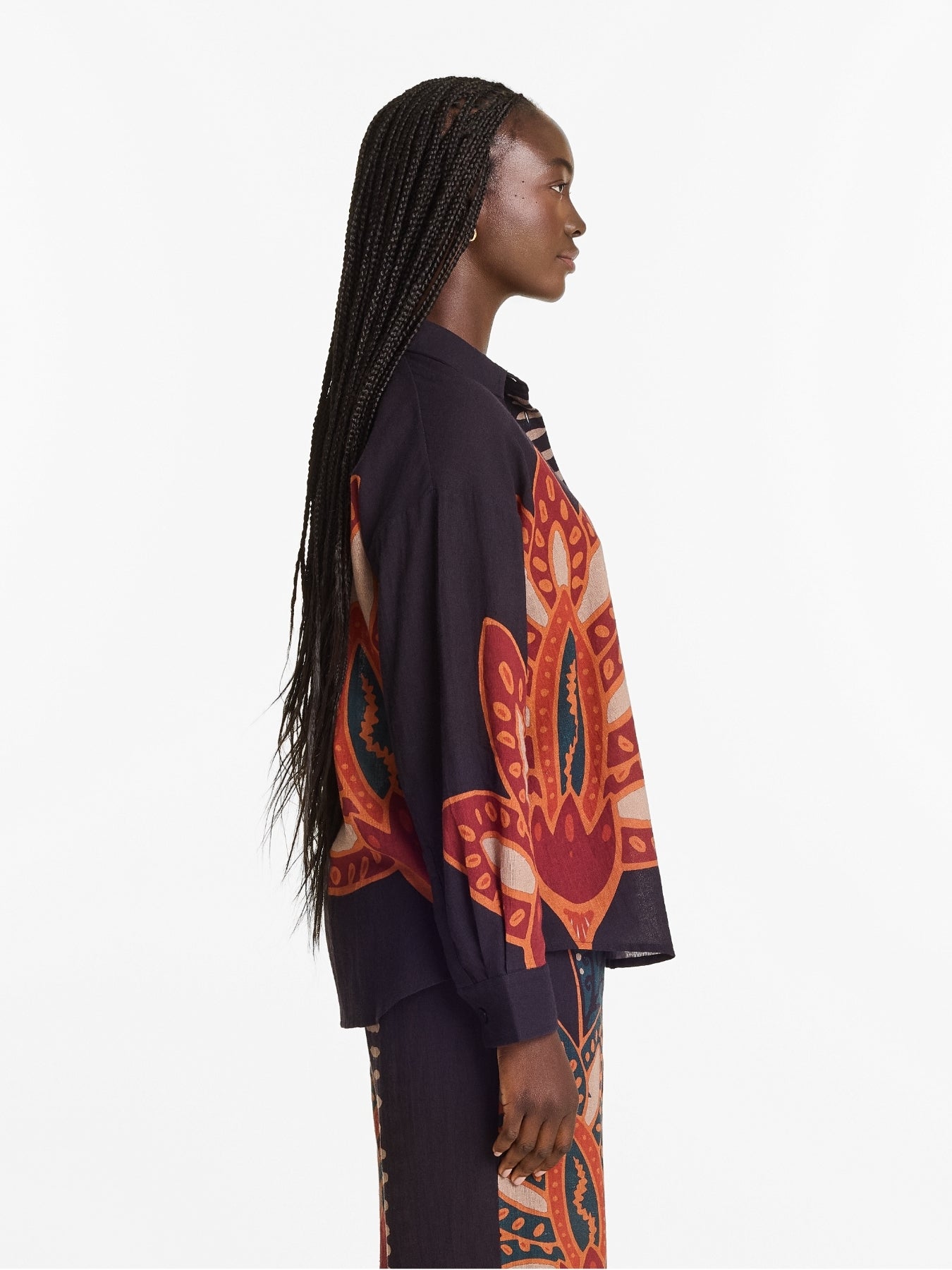 Printed Linen Rina Top - Razu Navy