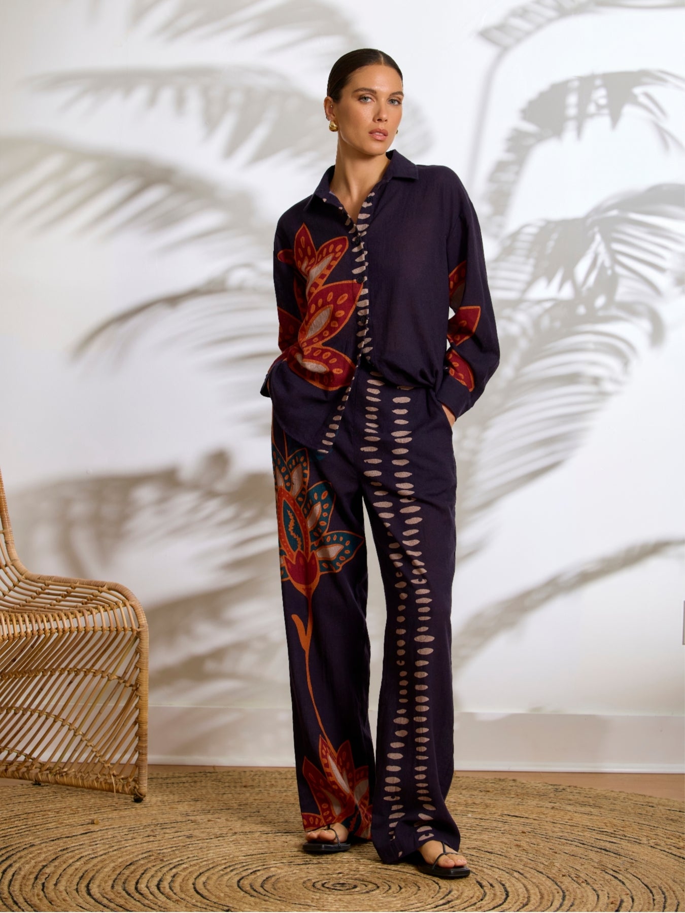 Printed Linen Tova Pants - Razu Navy