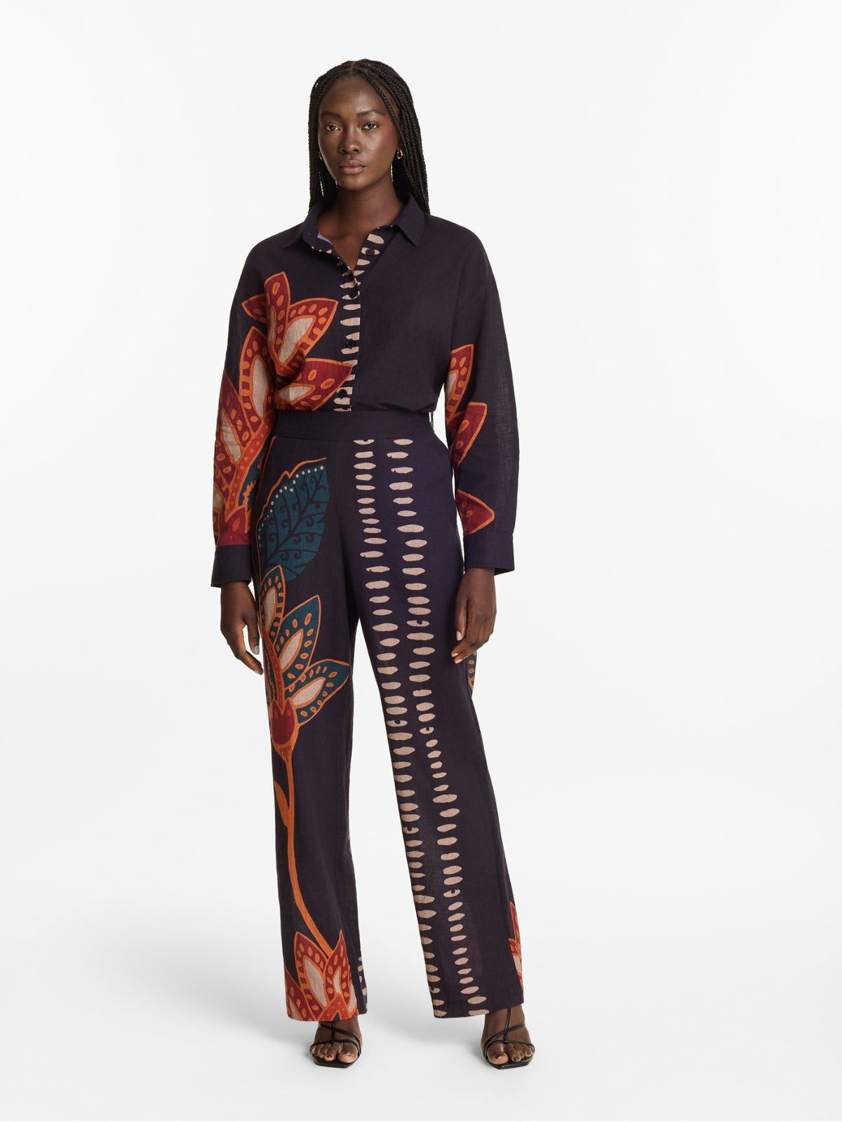 Printed Linen Tova Pants - Razu Navy