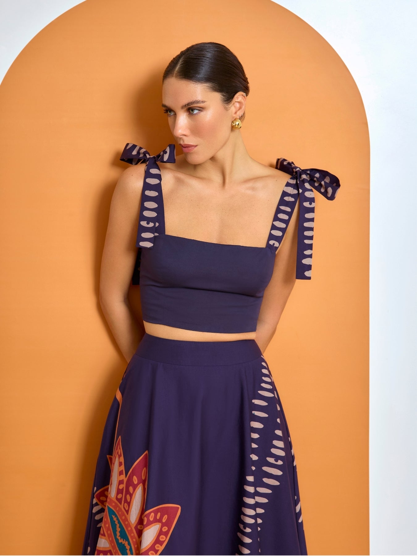 Printed Cotton Poplin Uly Top - Razu Navy