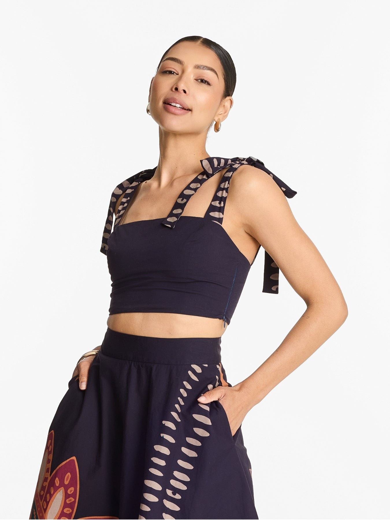 Printed Cotton Poplin Uly Top - Razu Navy