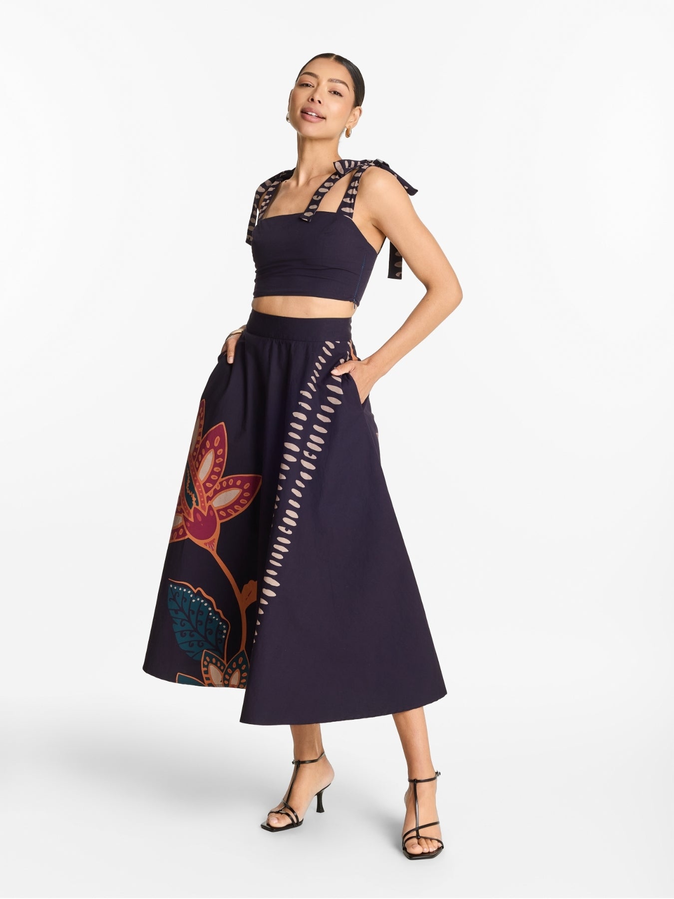 Printed Cotton Poplin Zya Skirt - Razu Navy