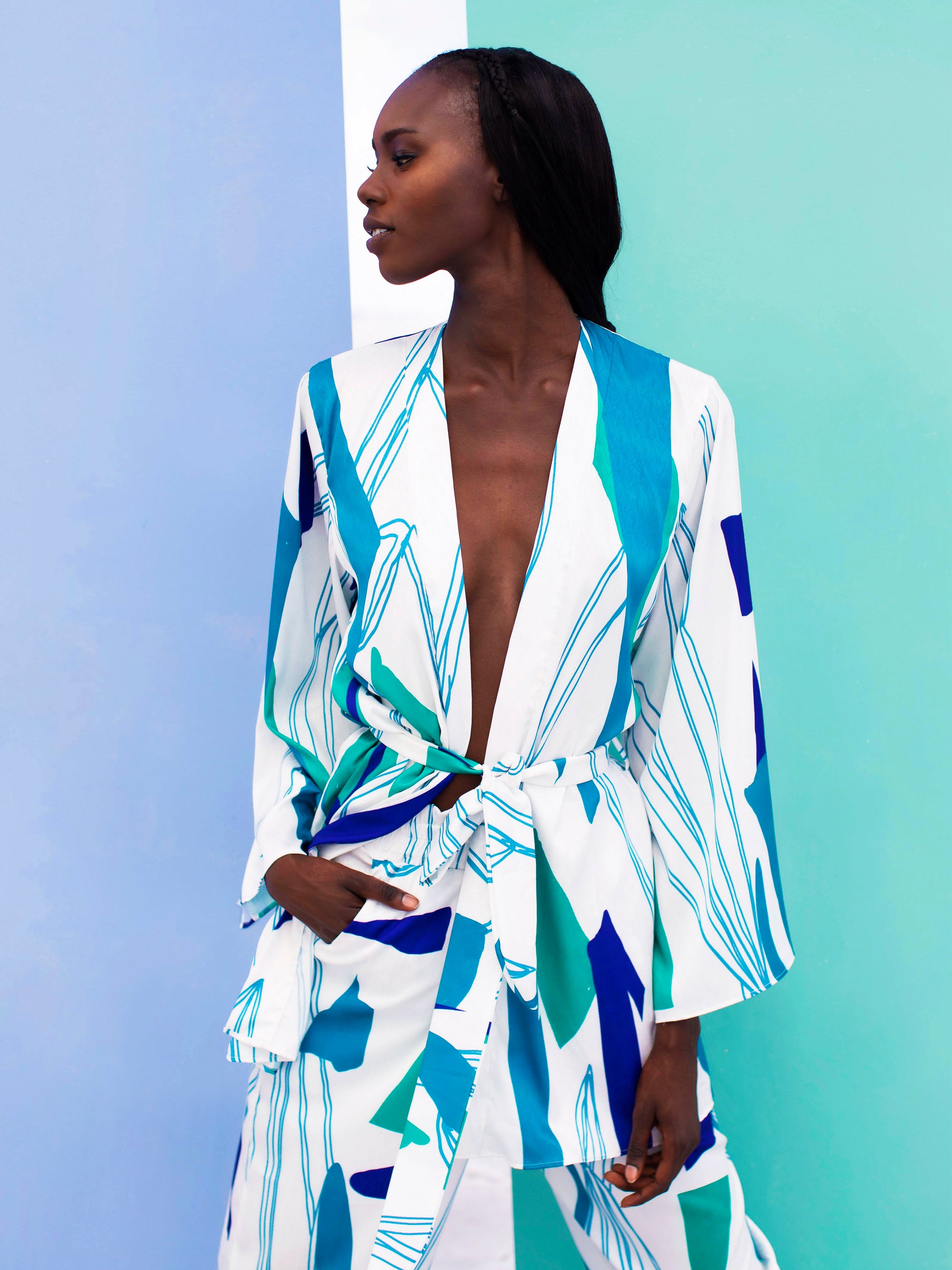 knee length dresses for ladies Umgee Abstract Print Kimono Sleeve Mini Dress – Navy Mix main image 0