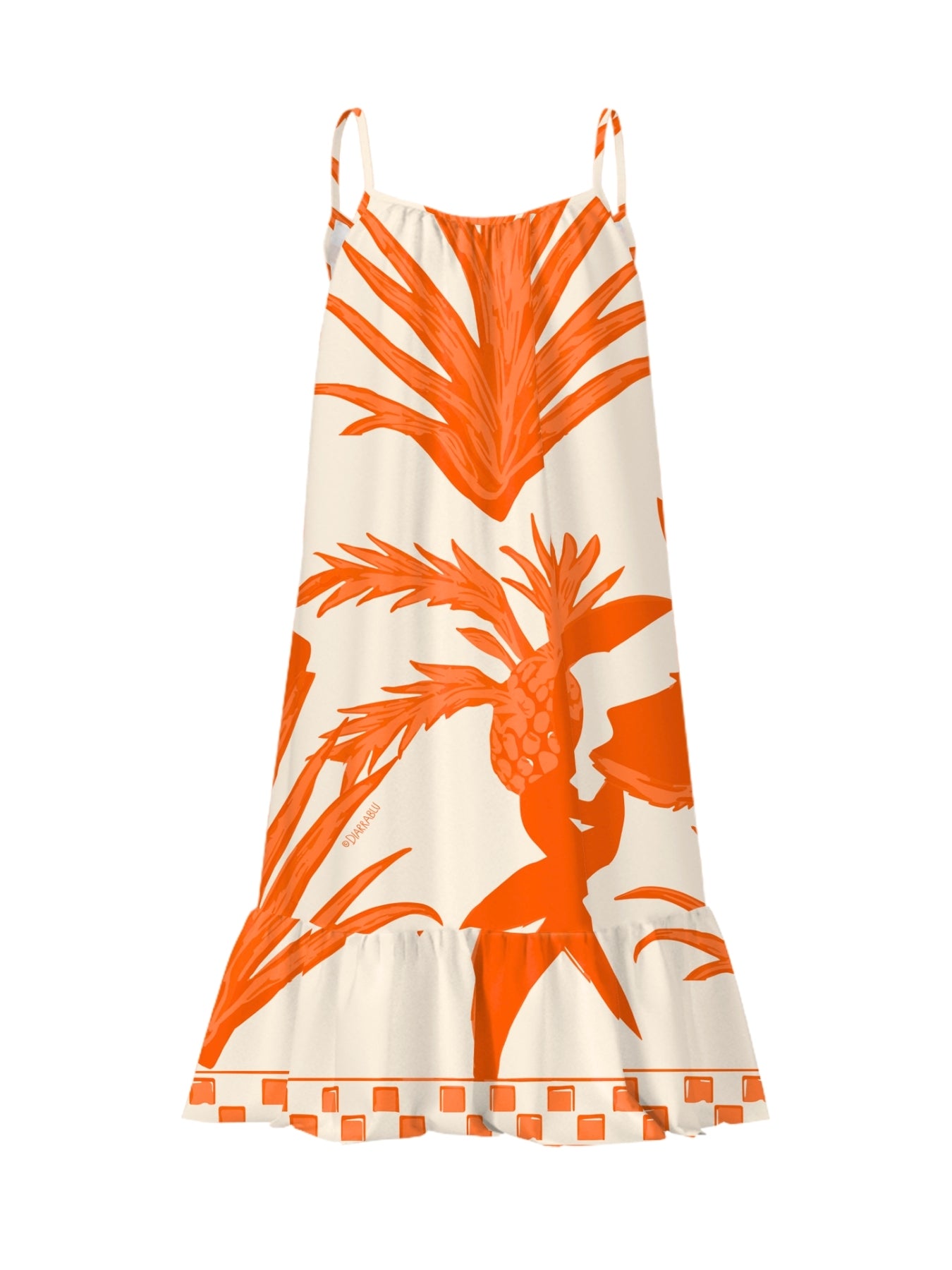 Printed Cotton Poplin Mini Fari Dress - Tiki Orange