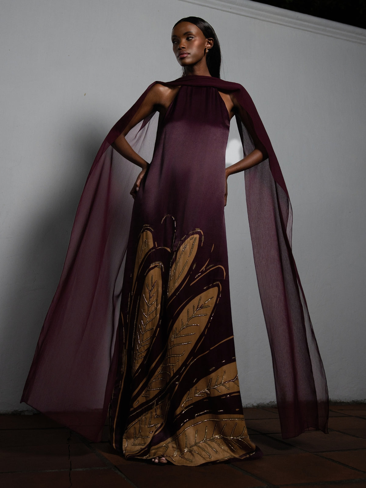 Handbeaded Niya Dress - Fiura Burgundy