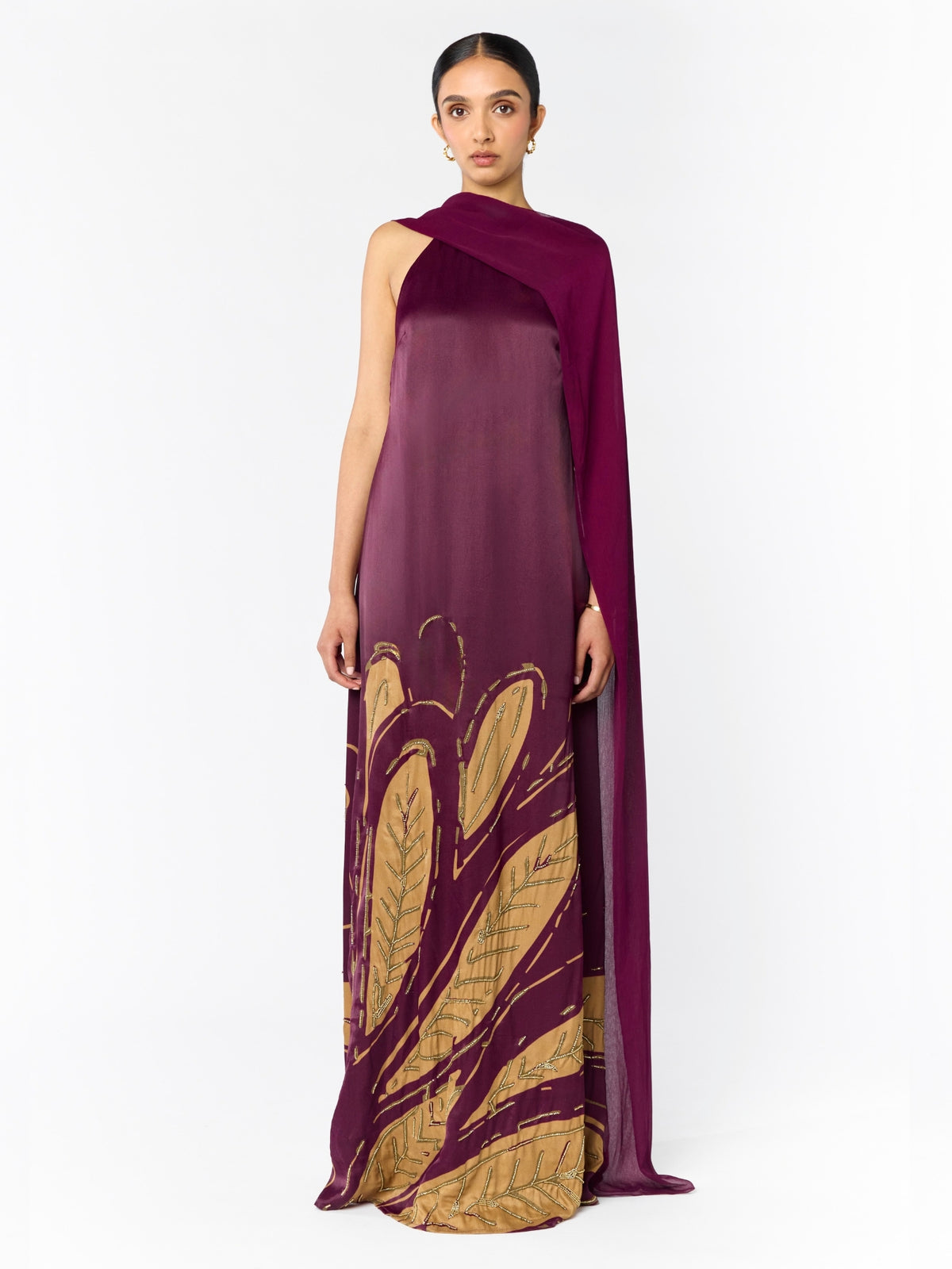 Handbeaded Niya Dress - Fiura Burgundy