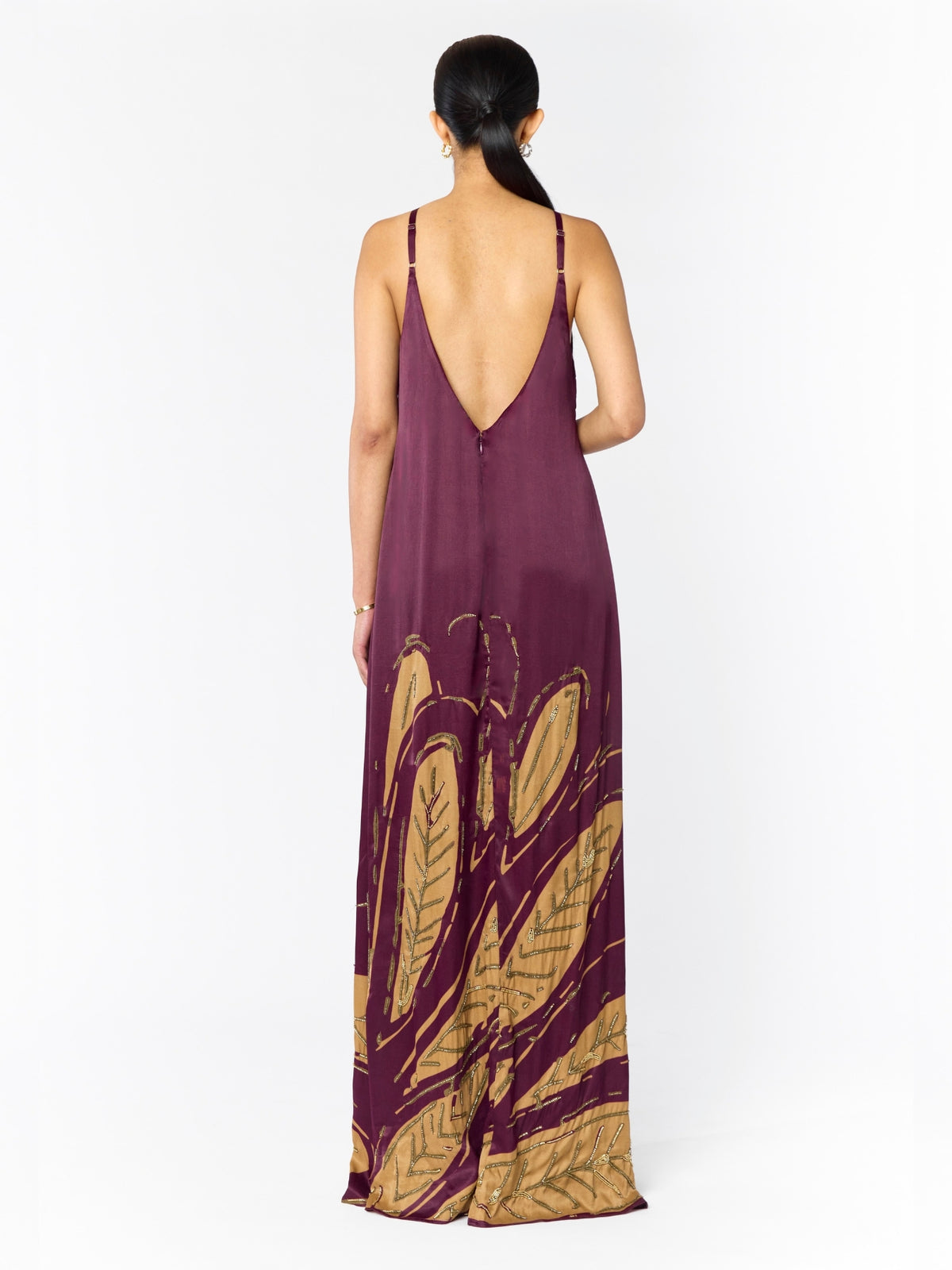Handbeaded Niya Dress - Fiura Burgundy