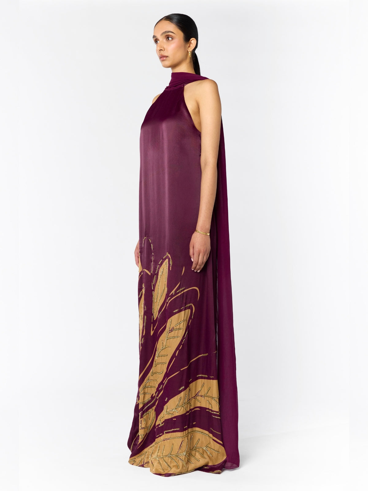 Handbeaded Niya Dress - Fiura Burgundy