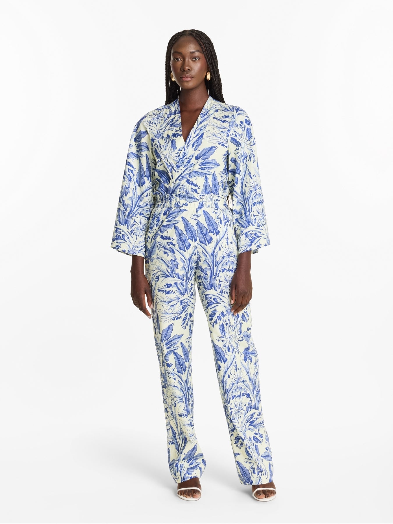 Printed Cotton Poplin Leer Pants - Toile Blu