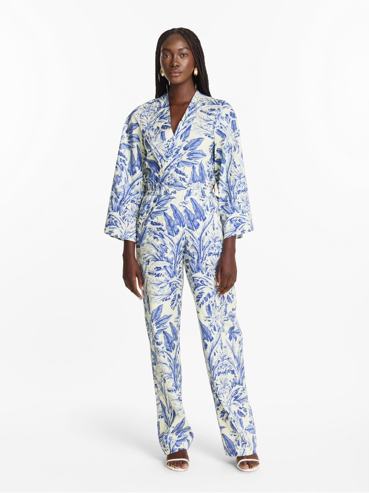 Printed Cotton Poplin Leer Pants - Toile Blu