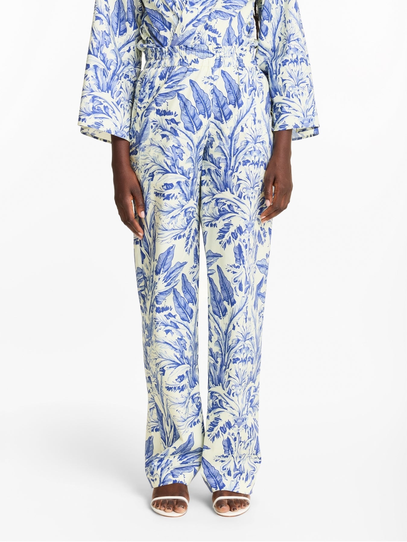Printed Cotton Poplin Leer Pants - Toile Blu