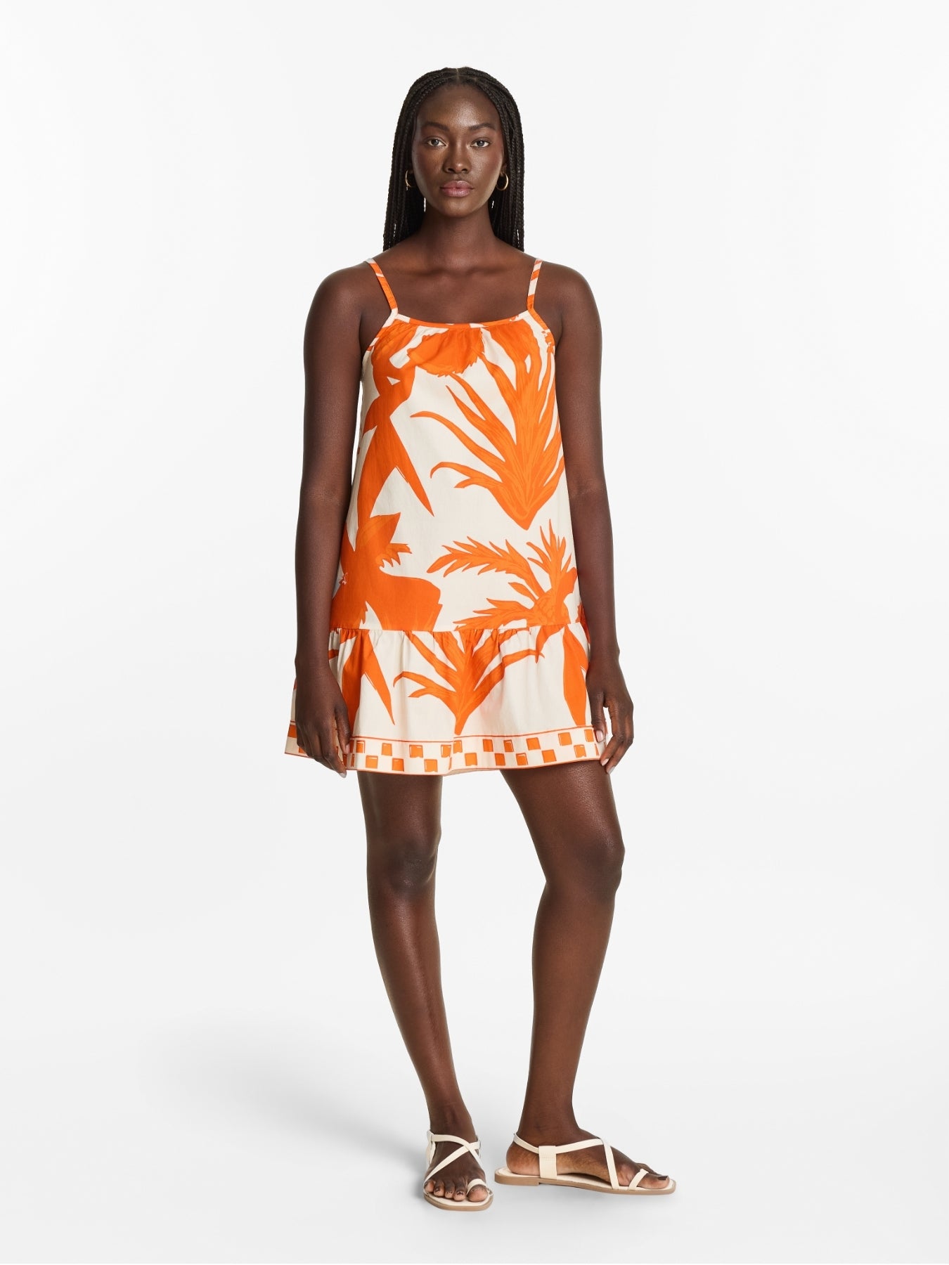 Printed Cotton Poplin Mini Fari Dress - Tiki Orange