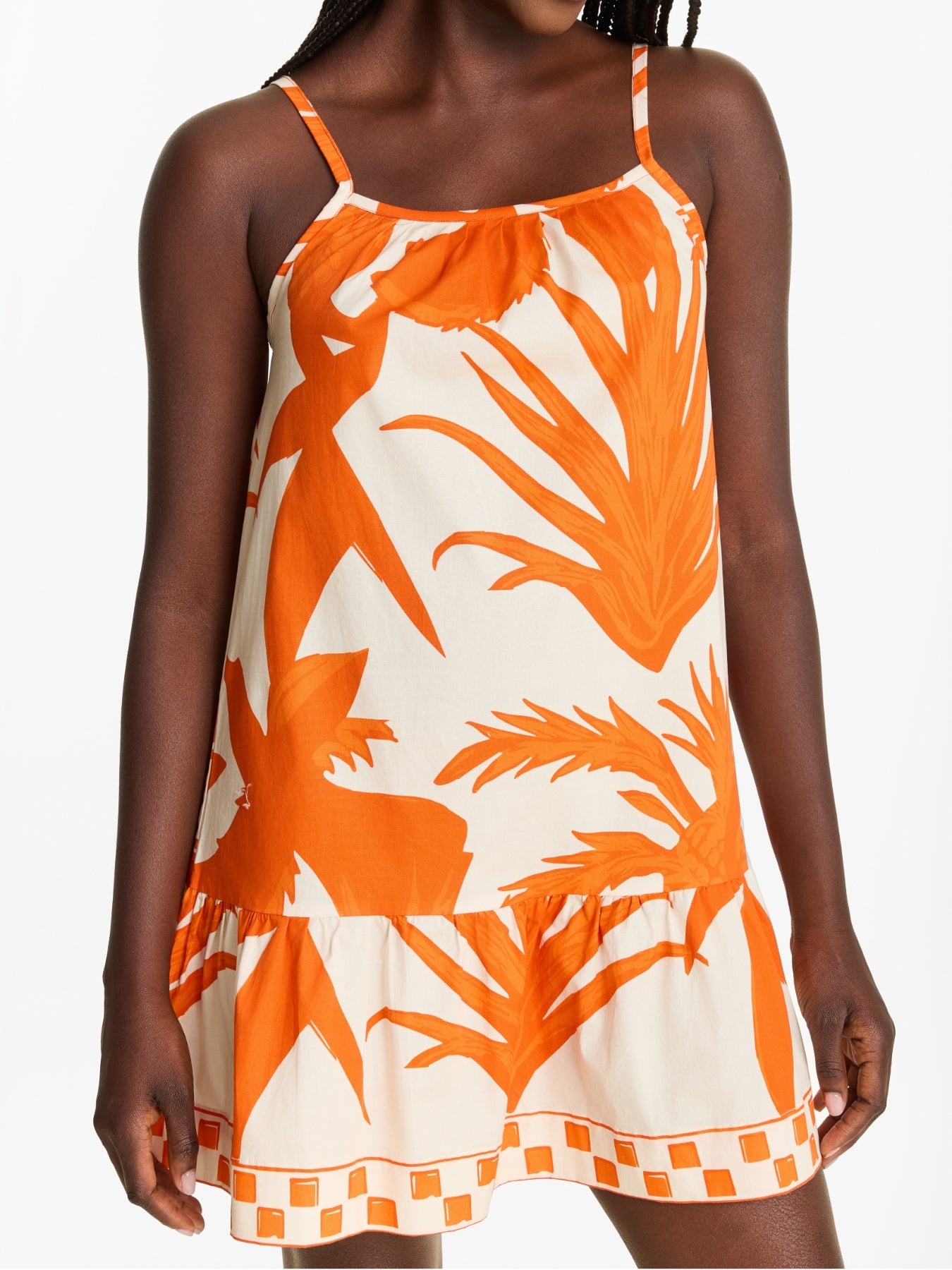 Printed Cotton Poplin Mini Fari Dress - Tiki Orange