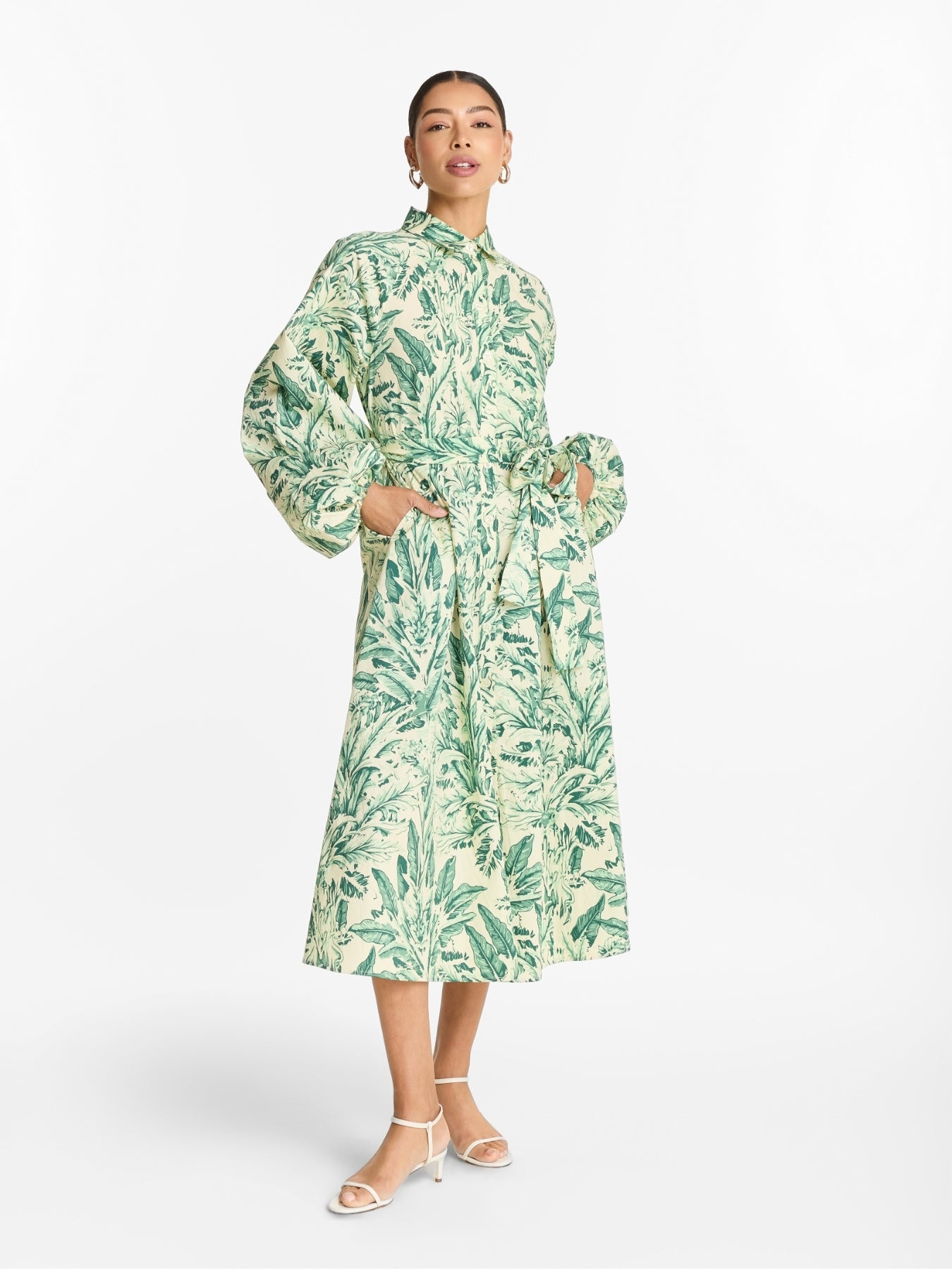 Printed Cotton Poplin Naja Midi Dress - Toile Olive