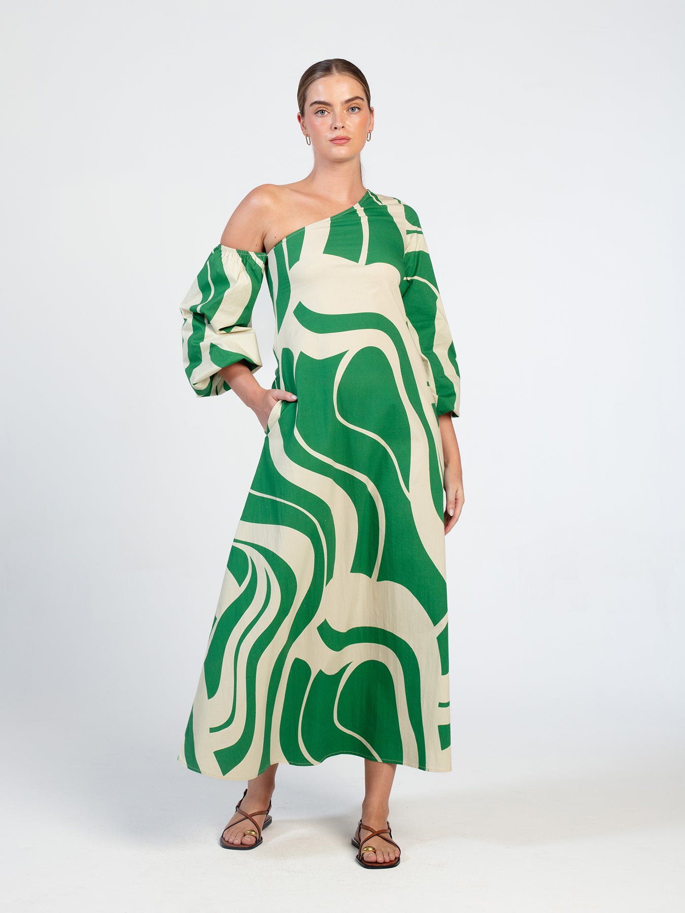 Printed Cotton Poplin Niva Dress - Luze Olive