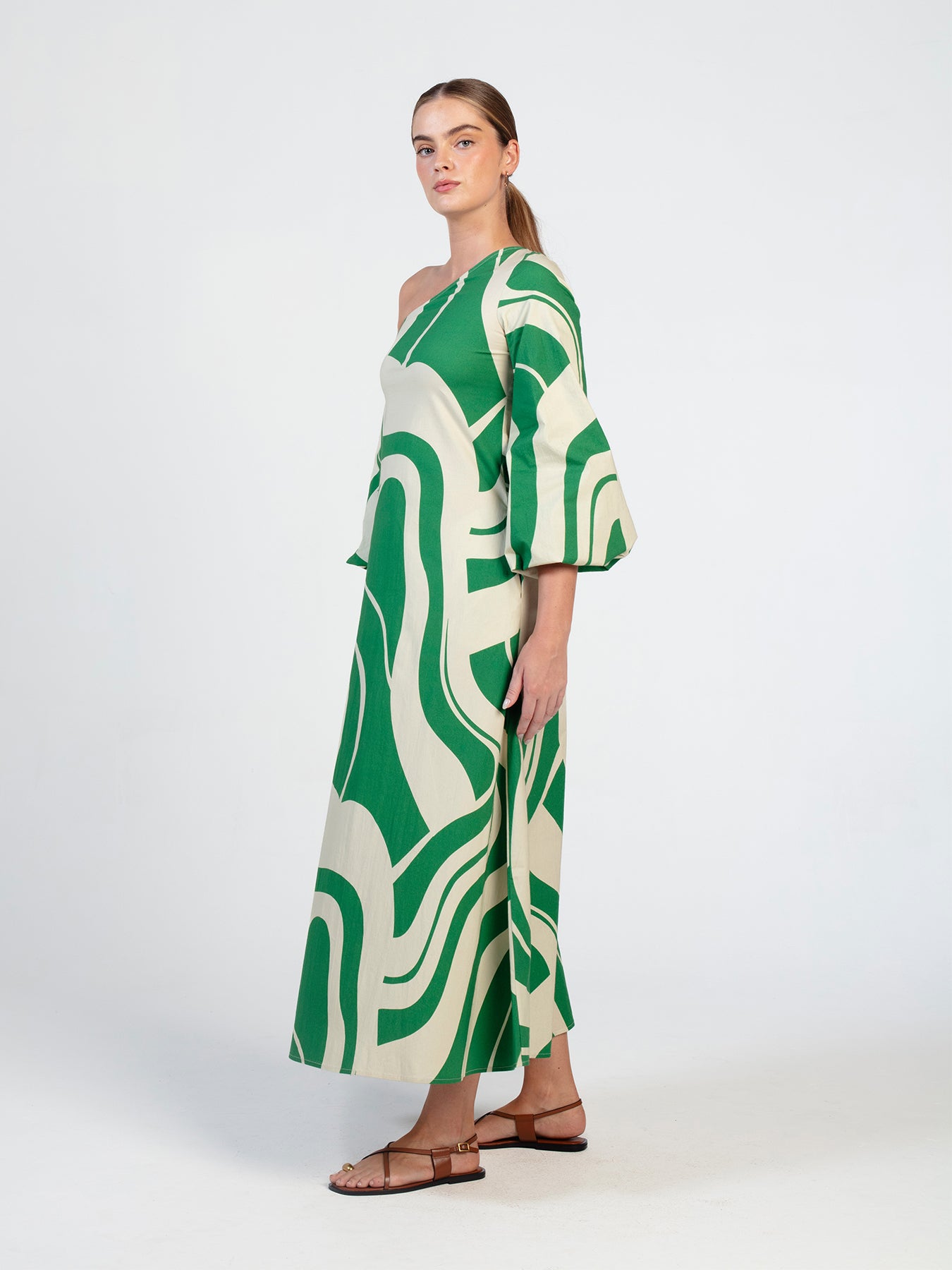 Printed Cotton Poplin Niva Dress - Luze Olive