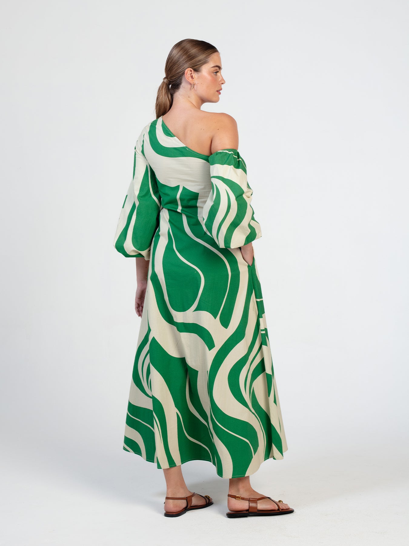 Printed Cotton Poplin Niva Dress - Luze Olive