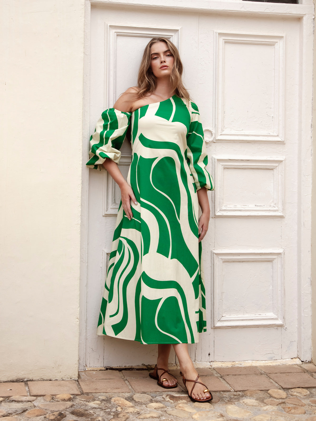 Printed Cotton Poplin Niva Dress - Luze Olive