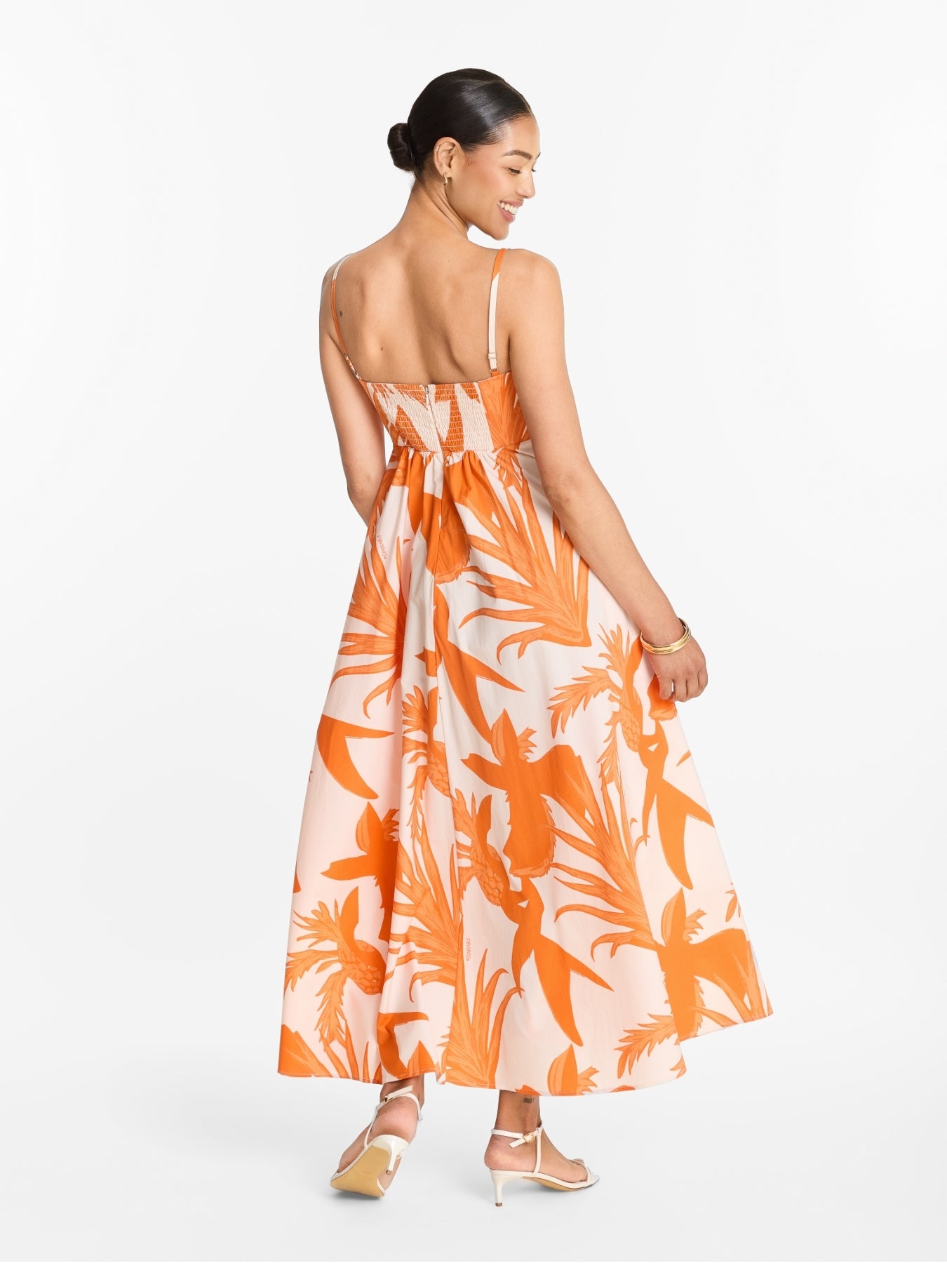 Printed Cotton Poplin Oria Dress - Tiki Orange