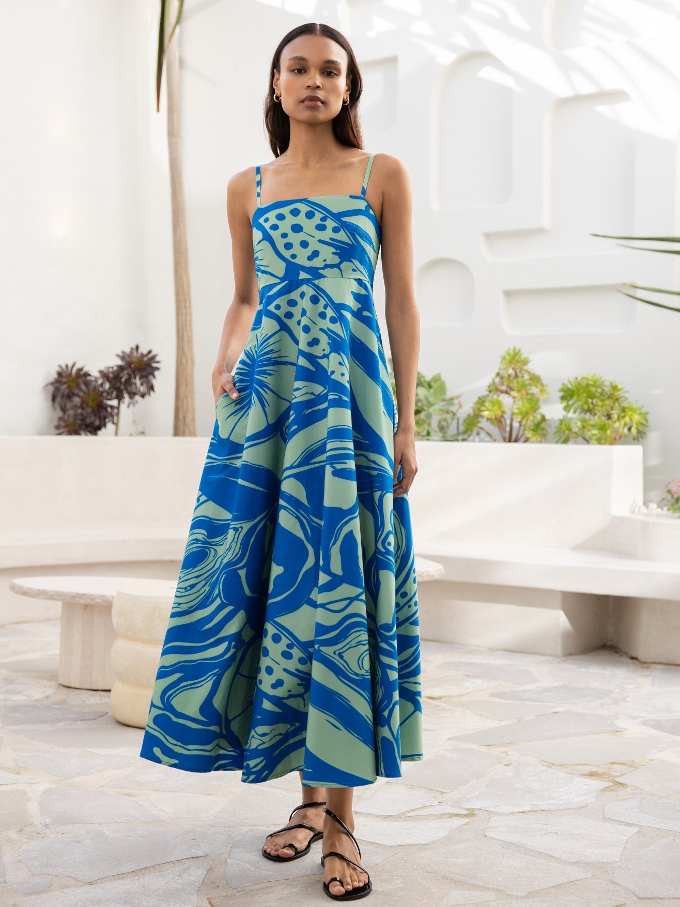 Printed Cotton Poplin Oria Dress - Tima Mint