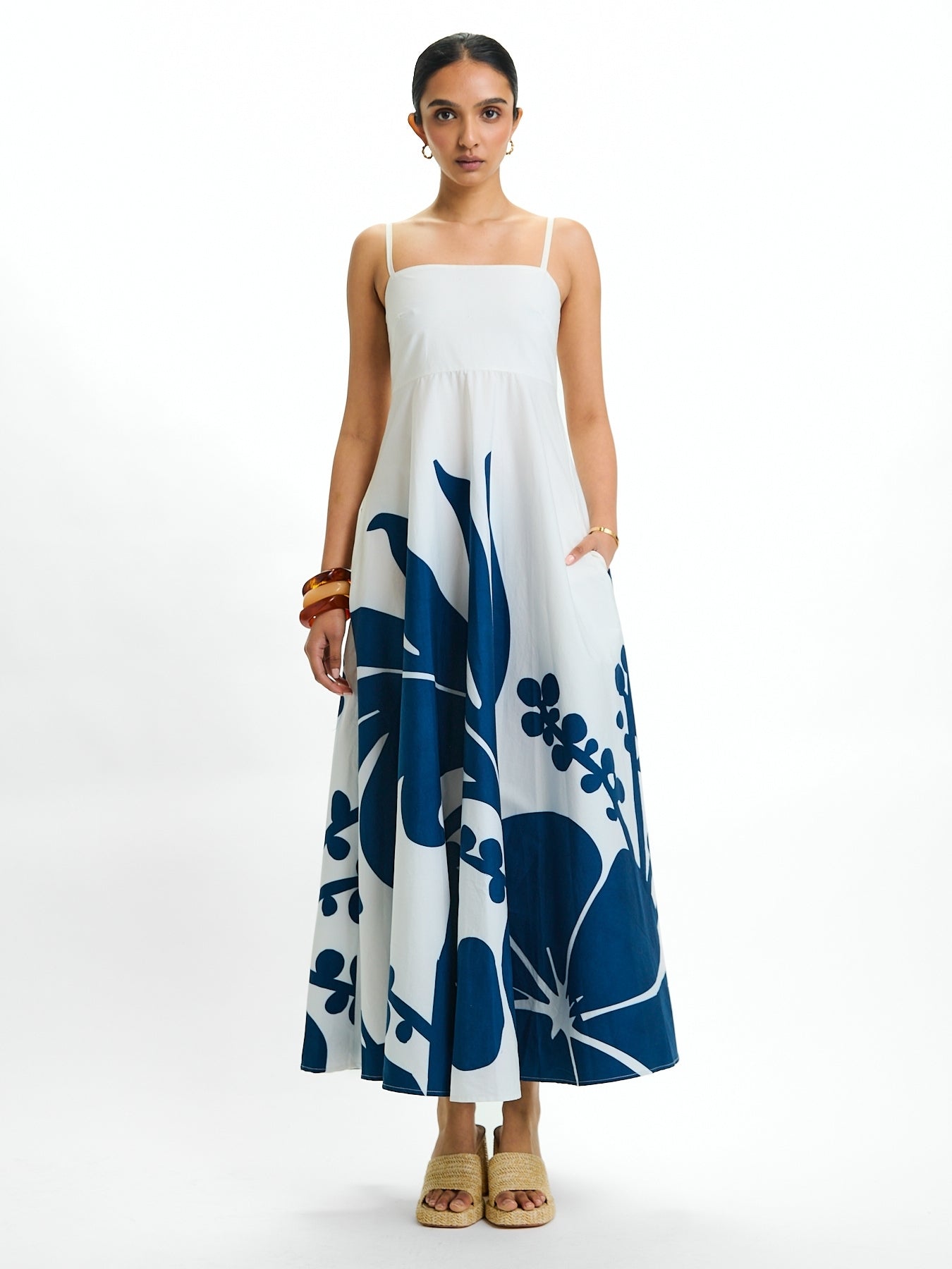 Printed Cotton Poplin Oria Dress - Ula Navy