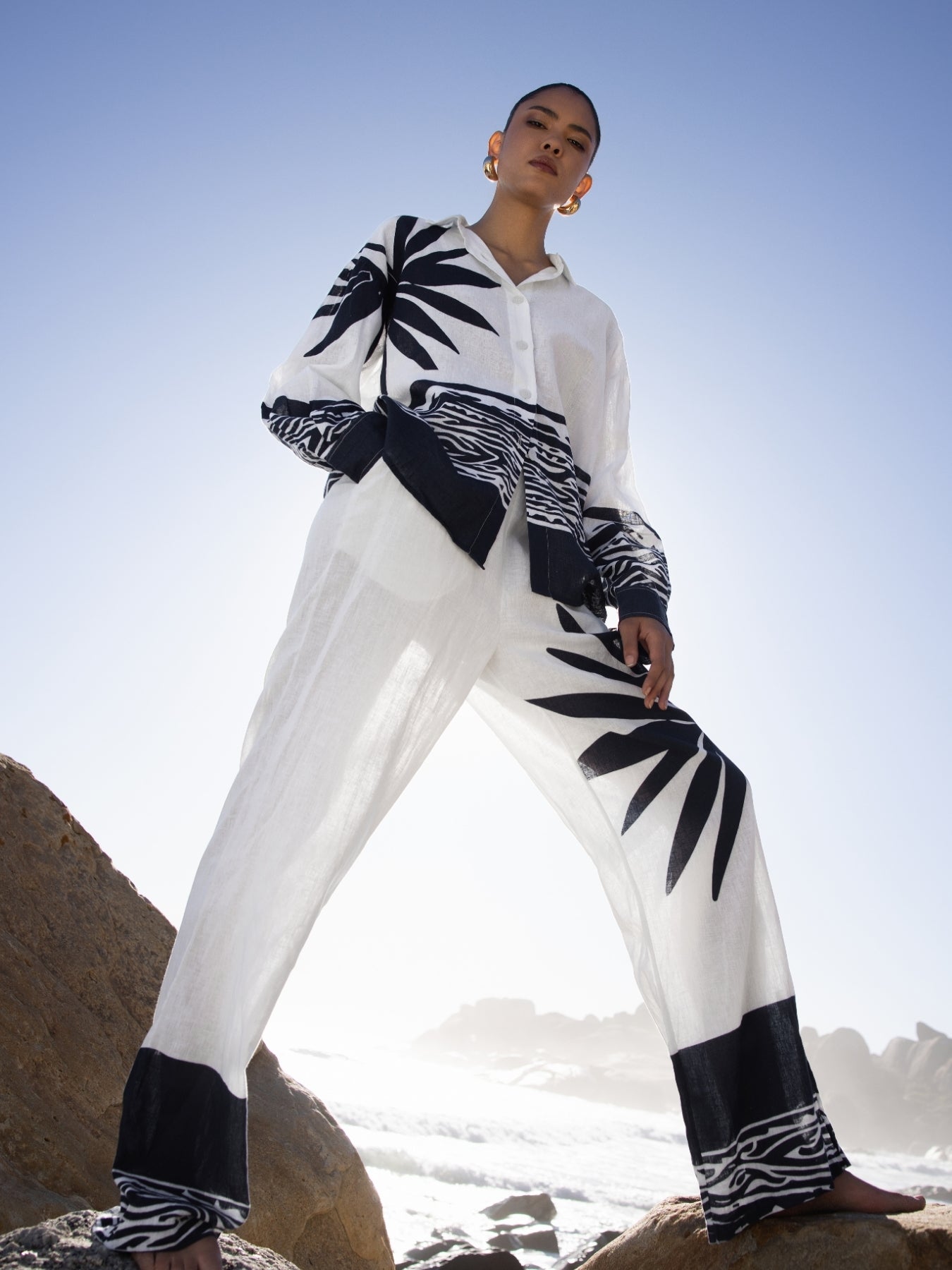 Printed Linen Tova Pants - Baya Navy