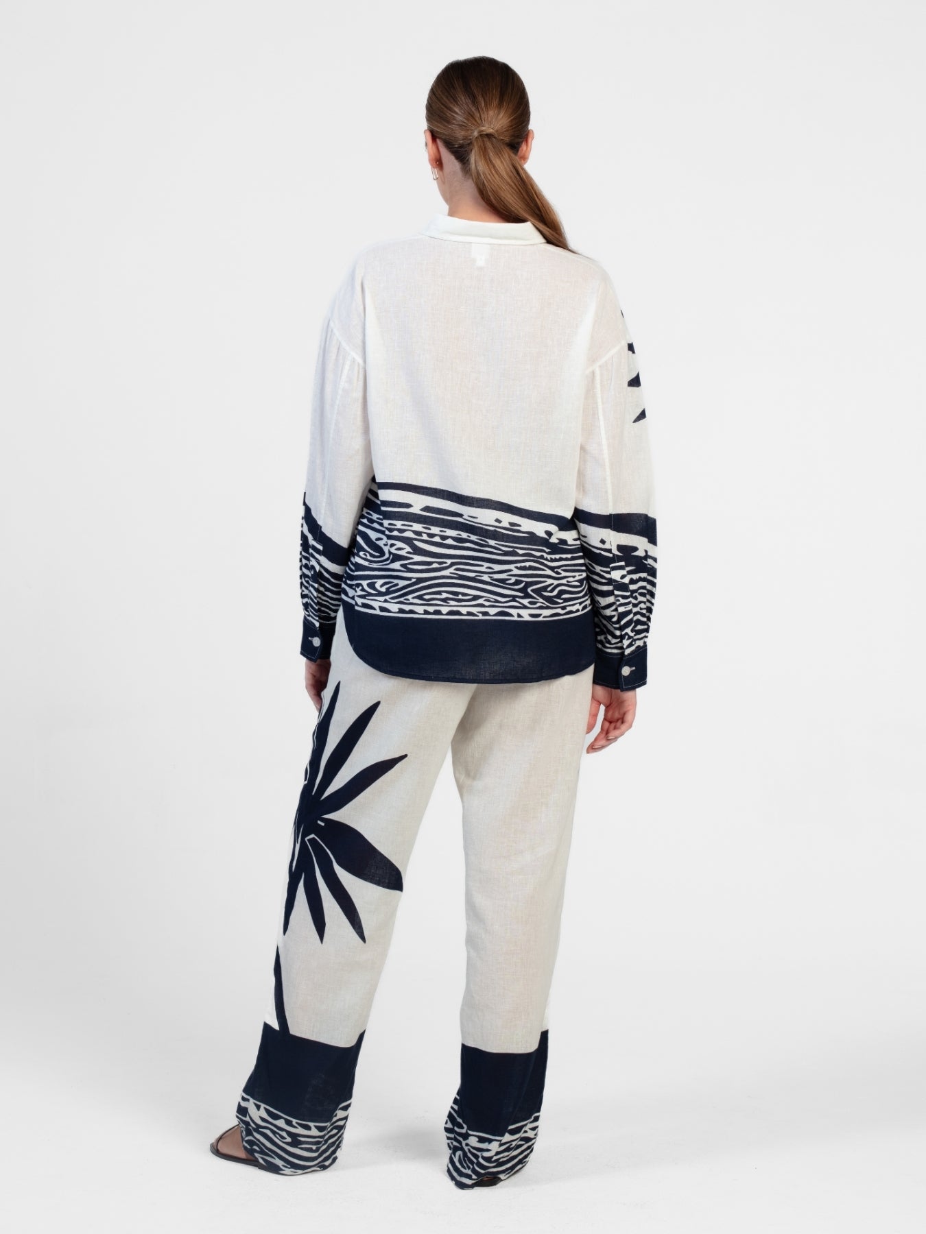 Printed Linen Tova Pants - Baya Navy