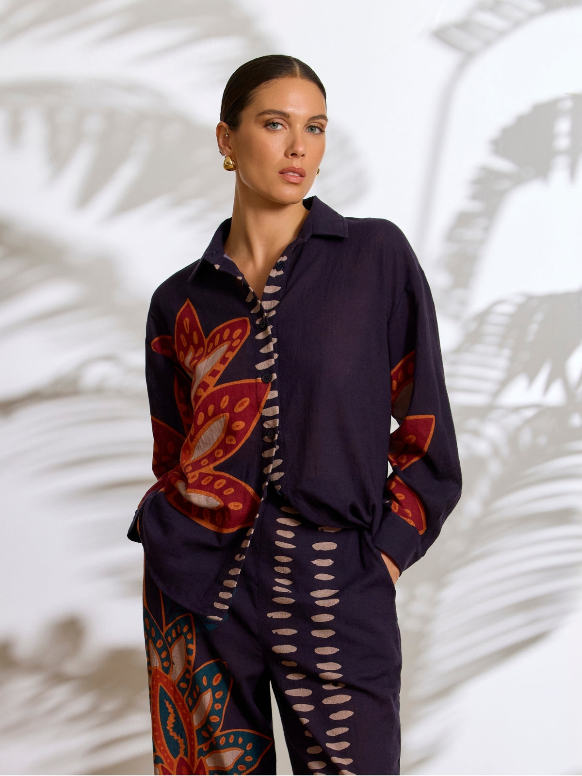 Printed Linen Rina Top - Razu Navy
