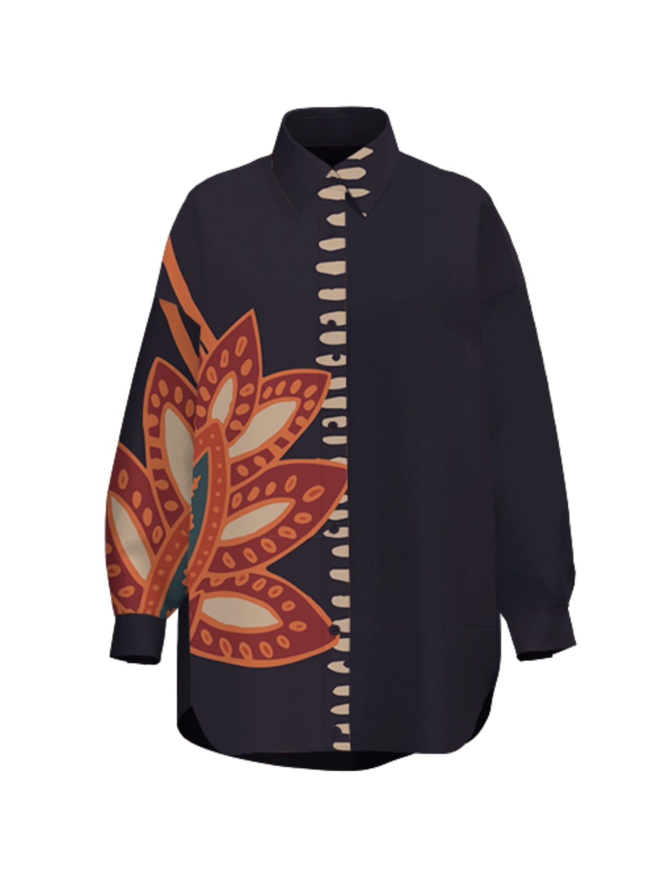 Printed Linen Rina Top - Razu Navy