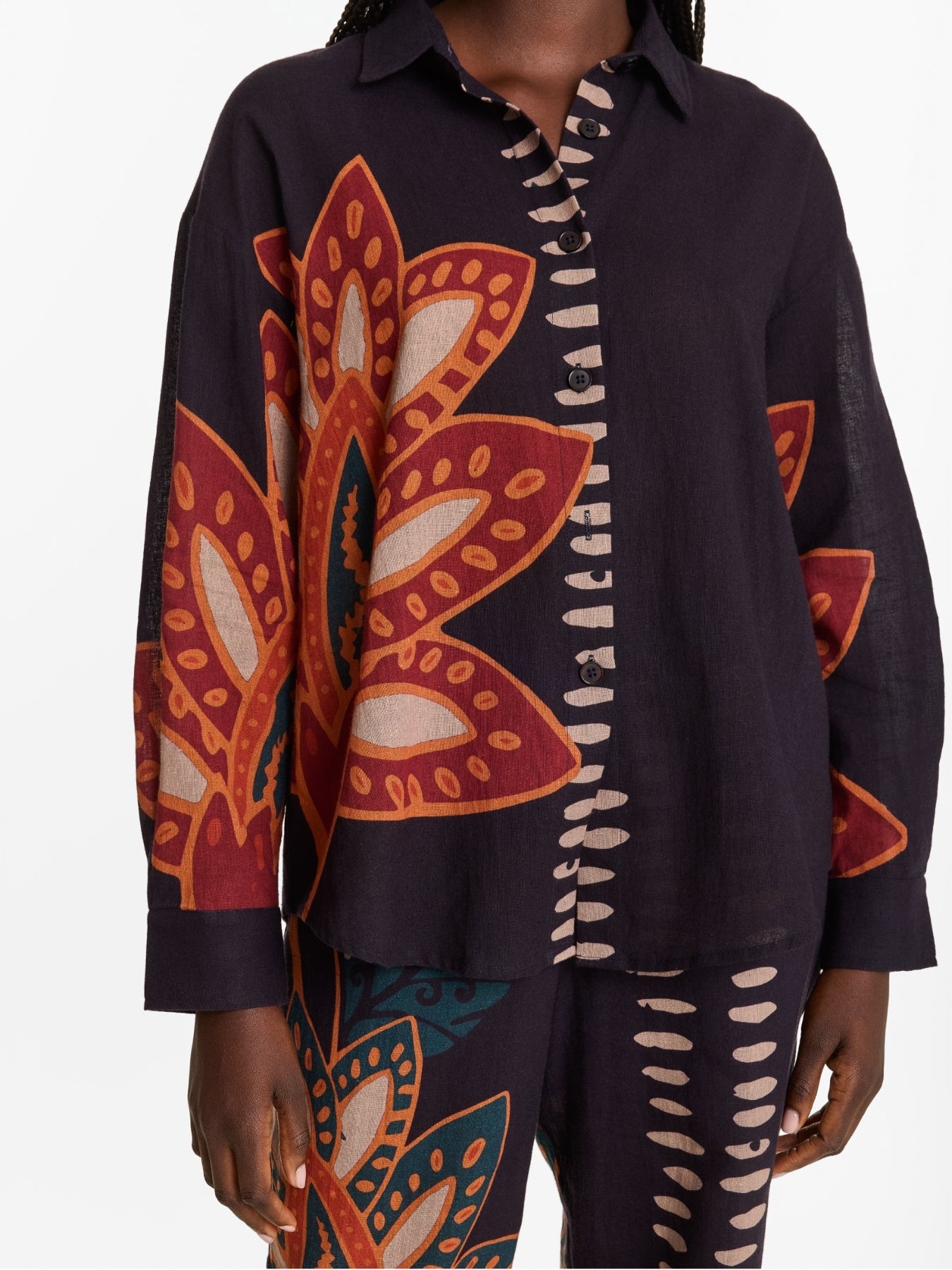 Printed Linen Rina Top - Razu Navy