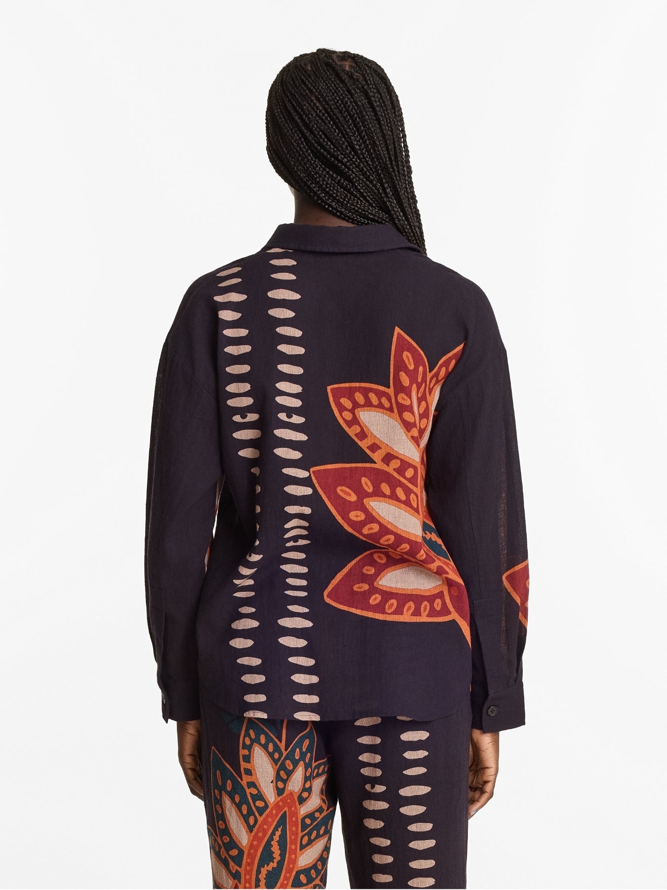 Printed Linen Rina Top - Razu Navy