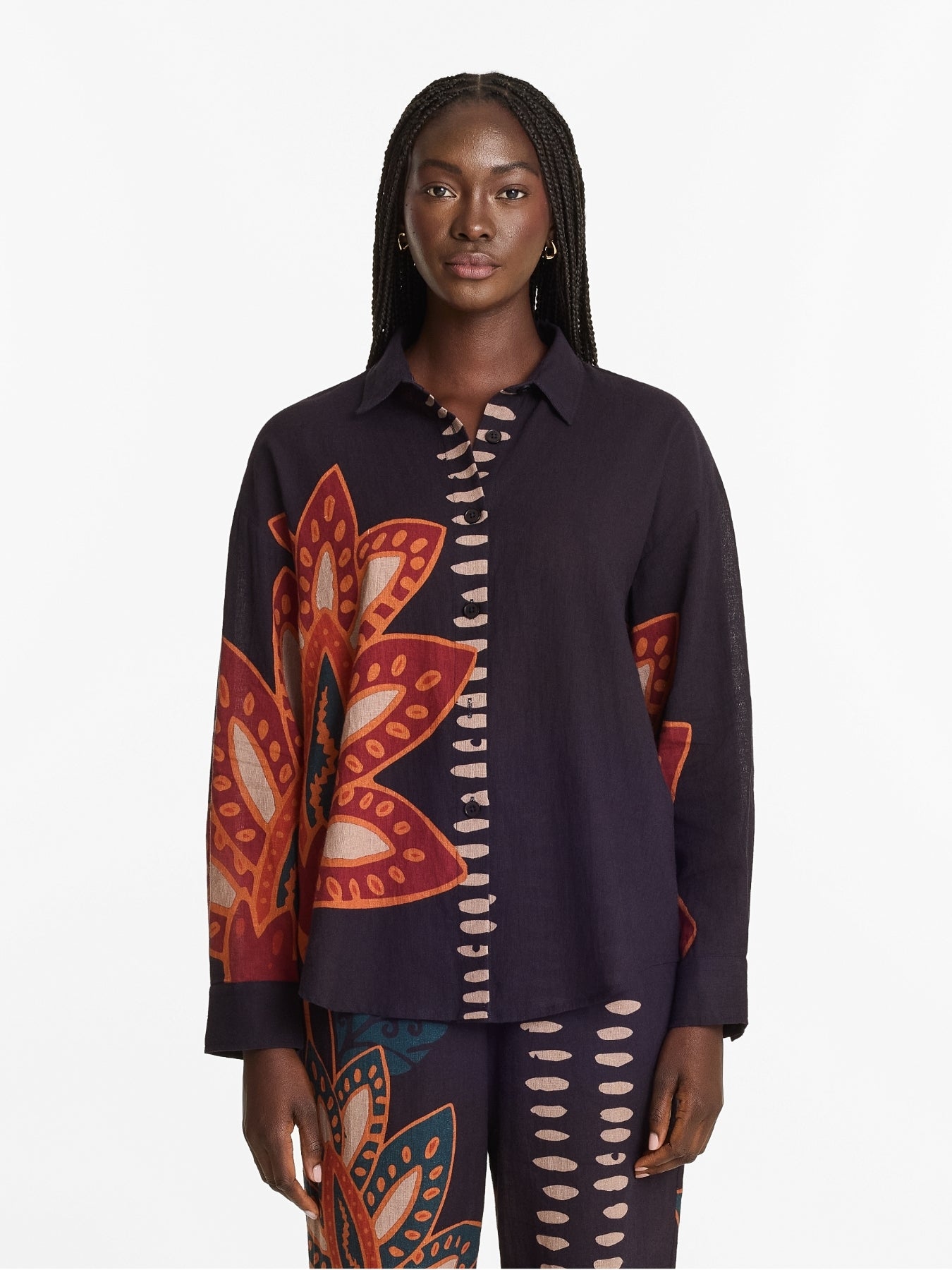 Printed Linen Rina Top - Razu Navy