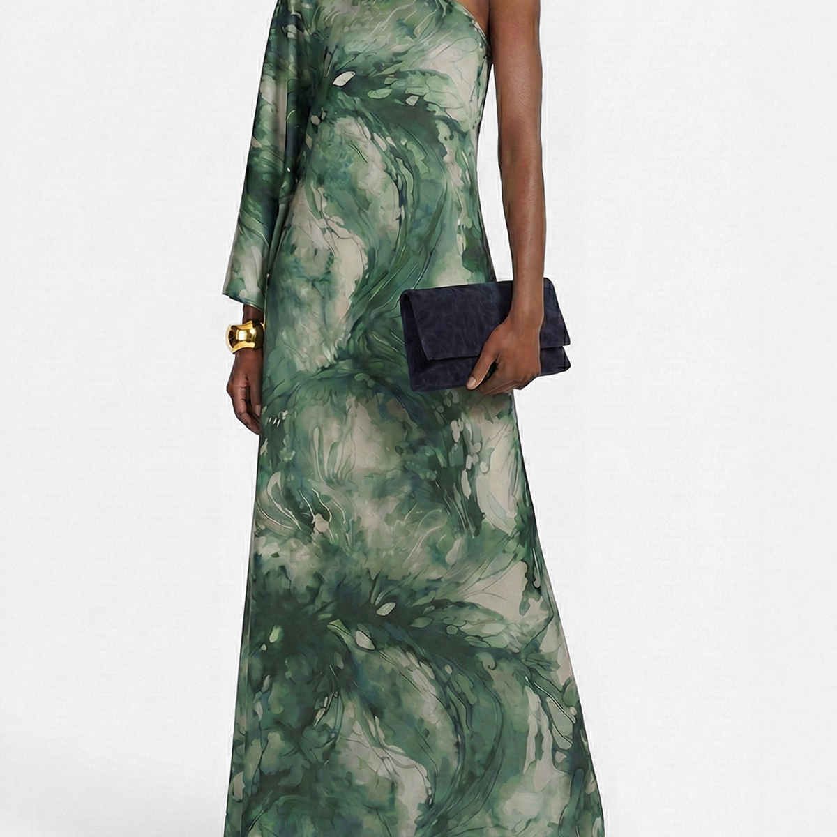 slim fit dress slacks Hunter Green One Shoulder Side Draped Maxi Dress