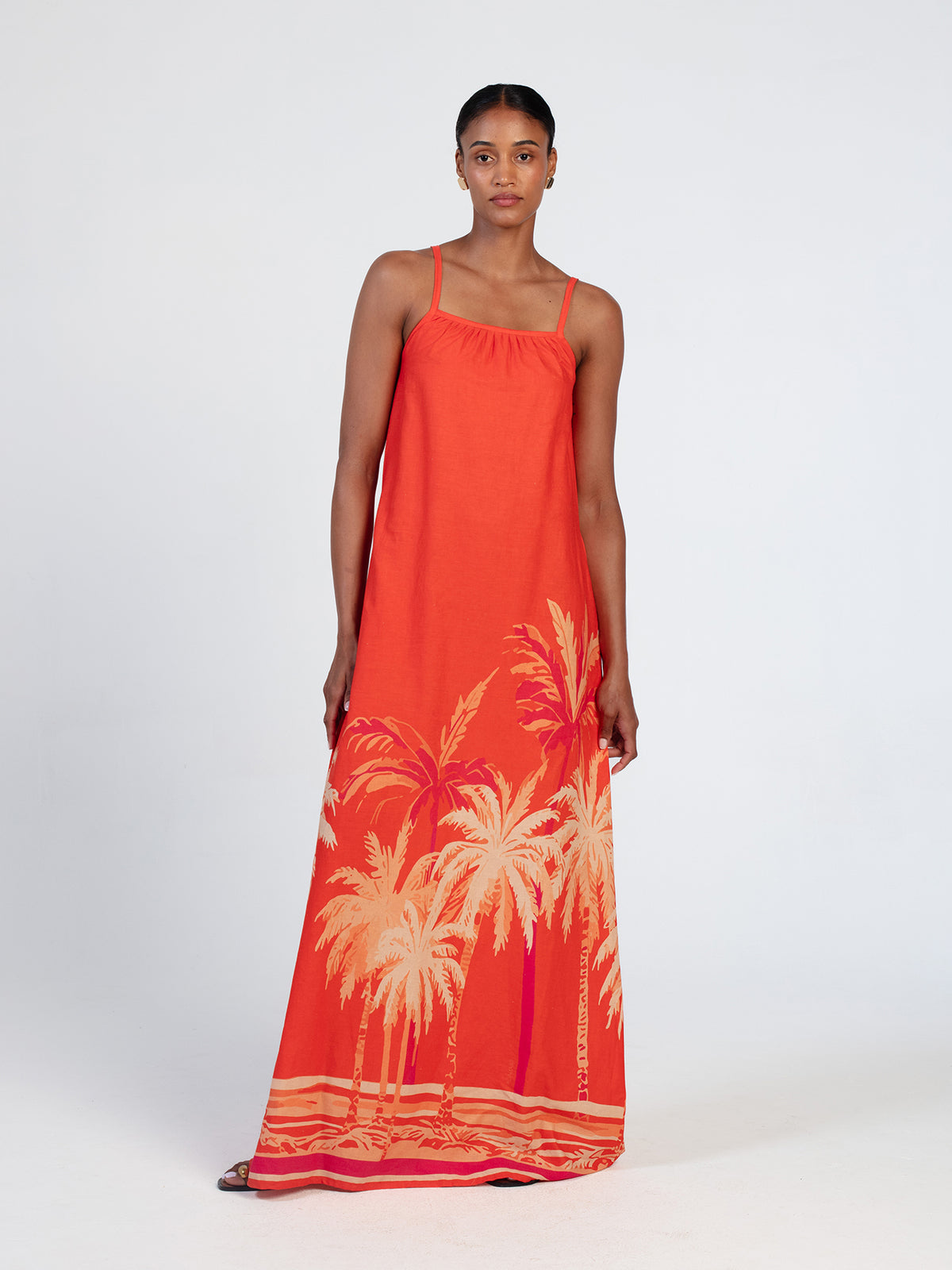 Printed Linen Sol Dress - Coco Terracota